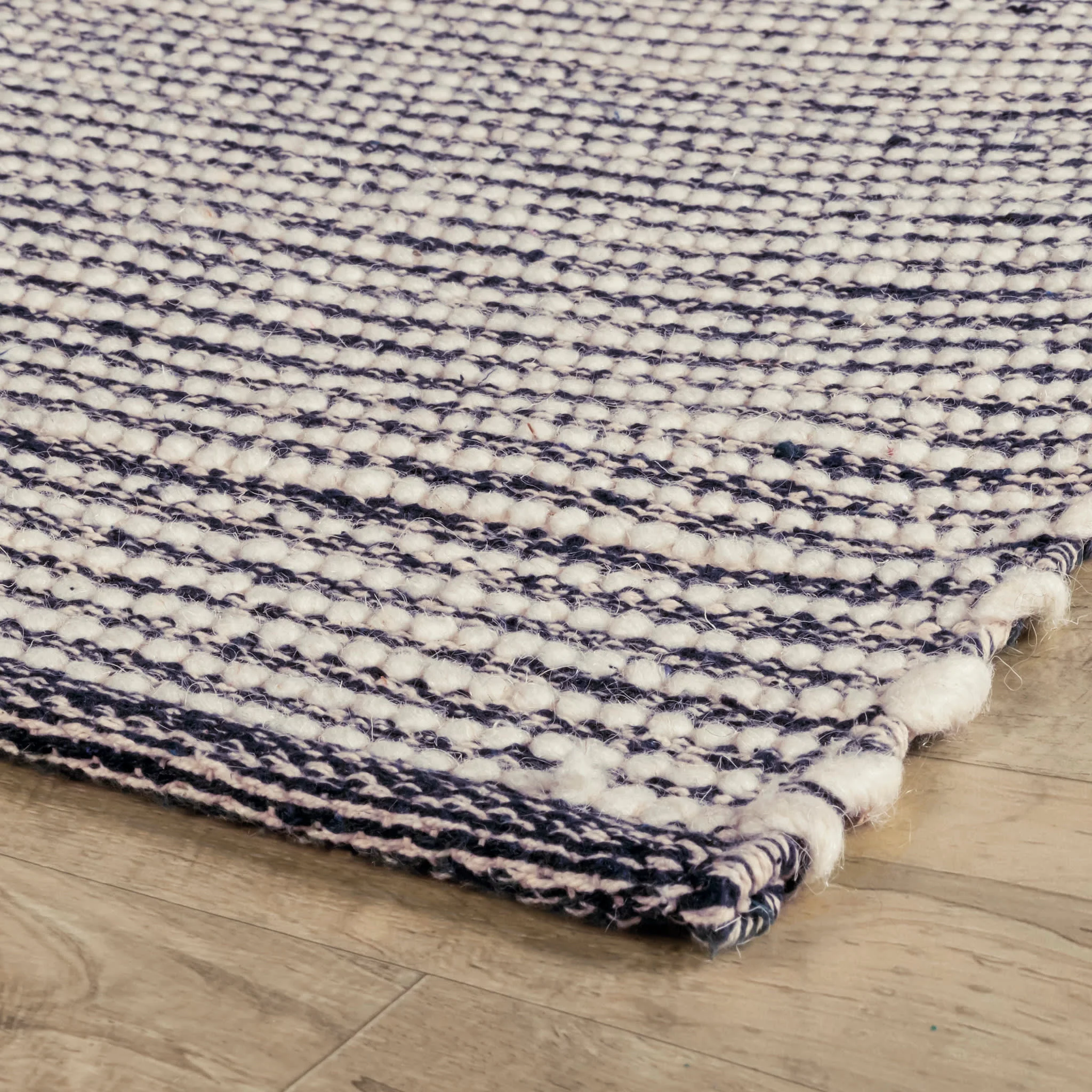 Mixed Stripe Handwoven Rug | Blue/Ivory - Image 4