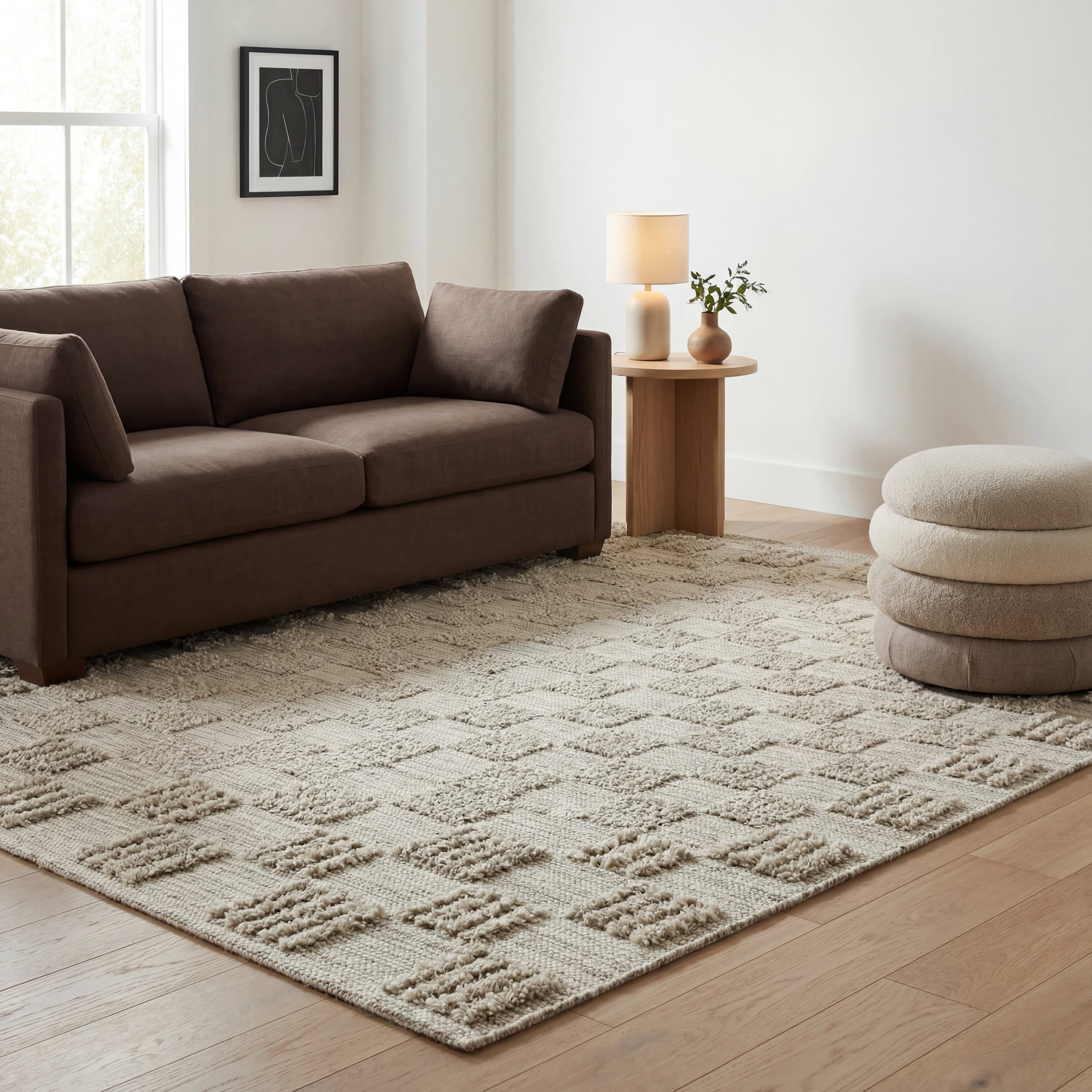 Mochaela Modern Checkered Rug | Beige - Image 5