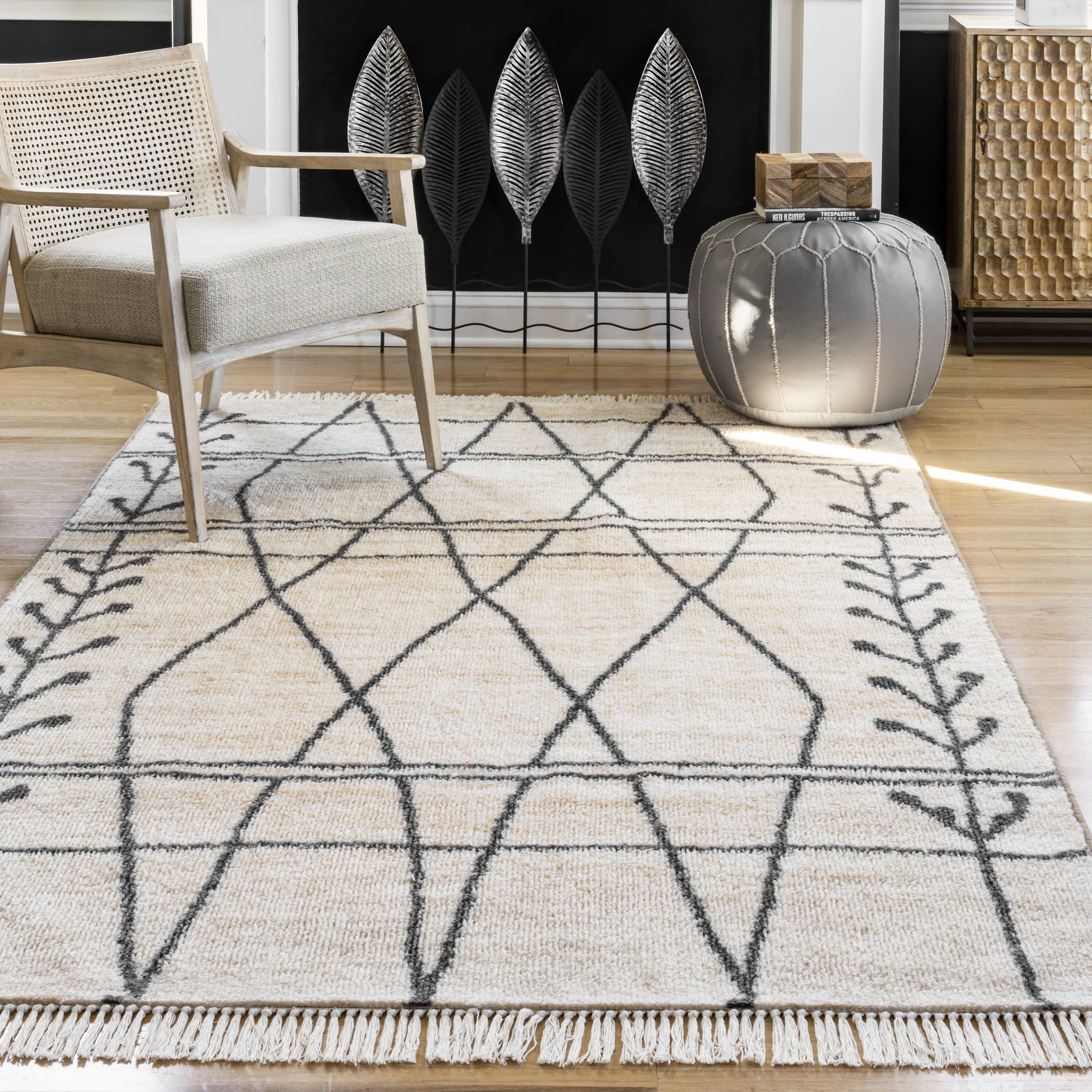 Modern Hex Non-Slip Backing Rug | Beige - Image 2