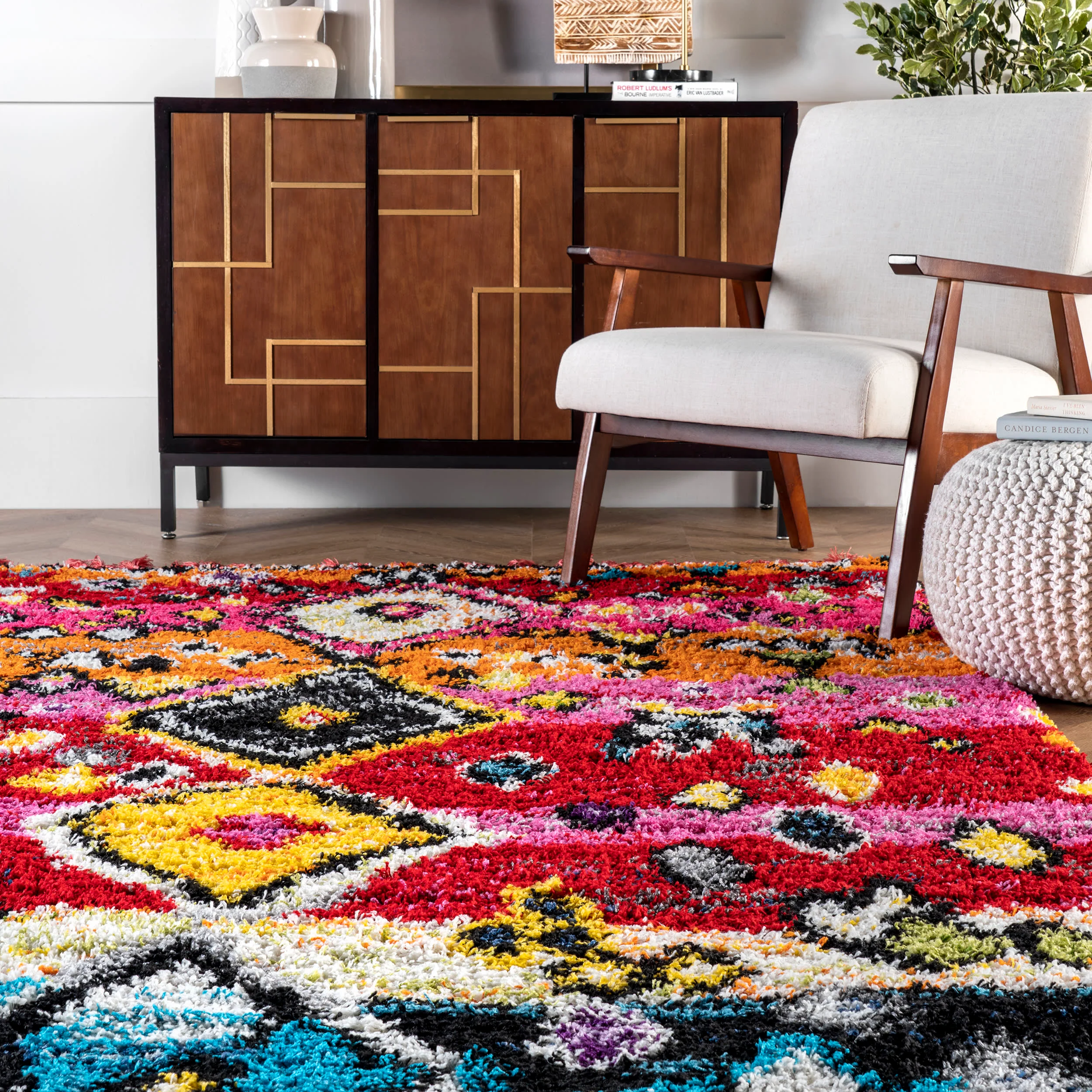 Modern Moroccan Shag Tassel Rug | Multicolor - Image 4