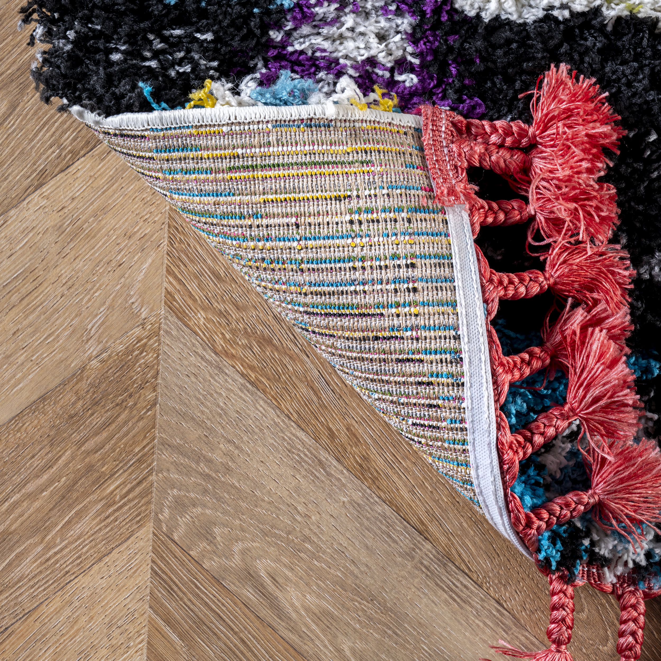 Modern Moroccan Shag Tassel Rug | Multicolor - Image 6