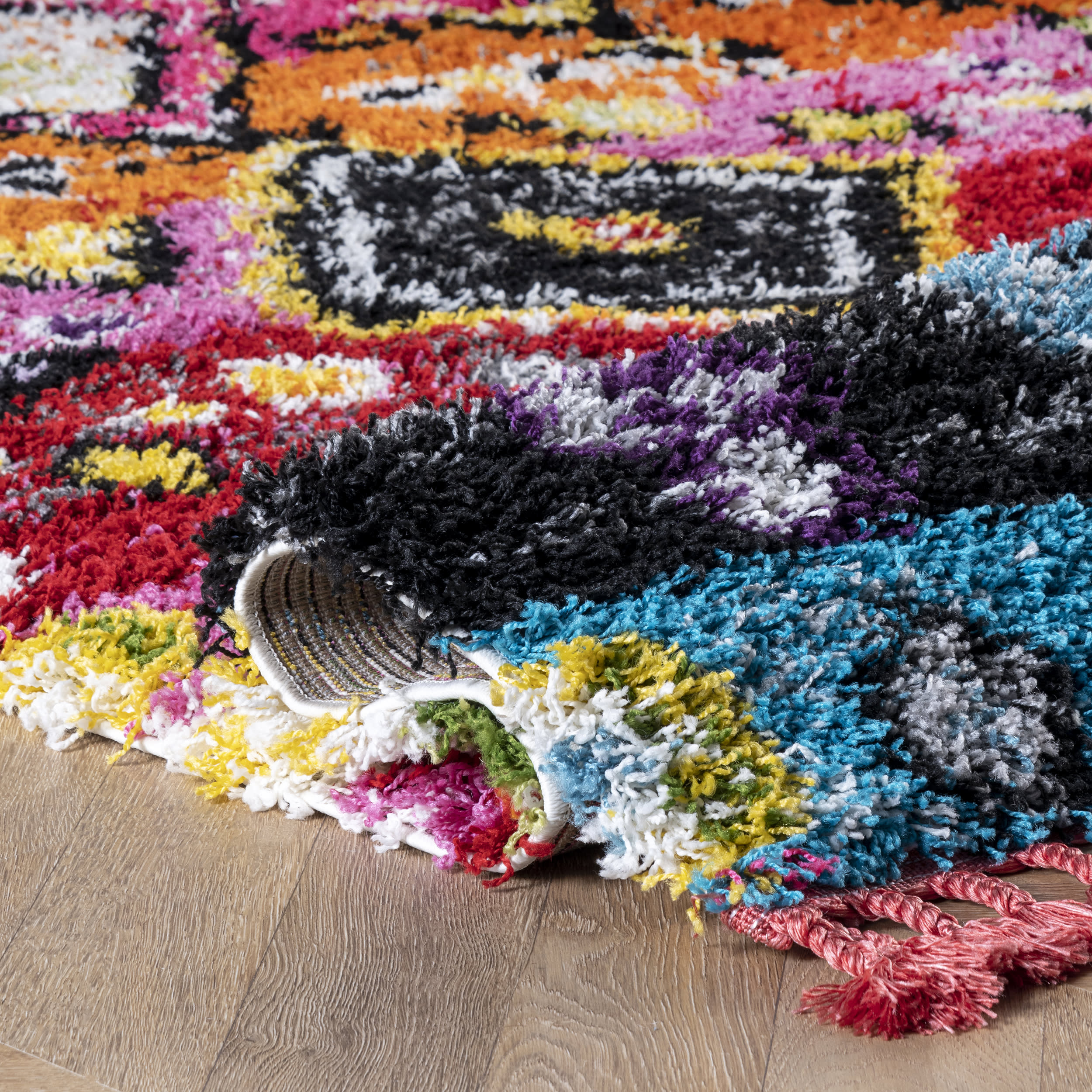 Modern Moroccan Shag Tassel Rug | Multicolor - Image 8