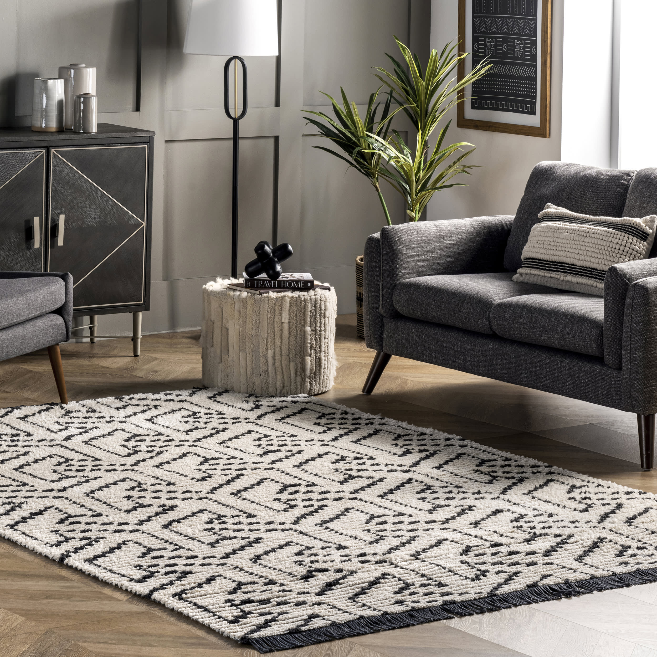 Modern Tessellation Tasseled Rug | Beige - Image 2