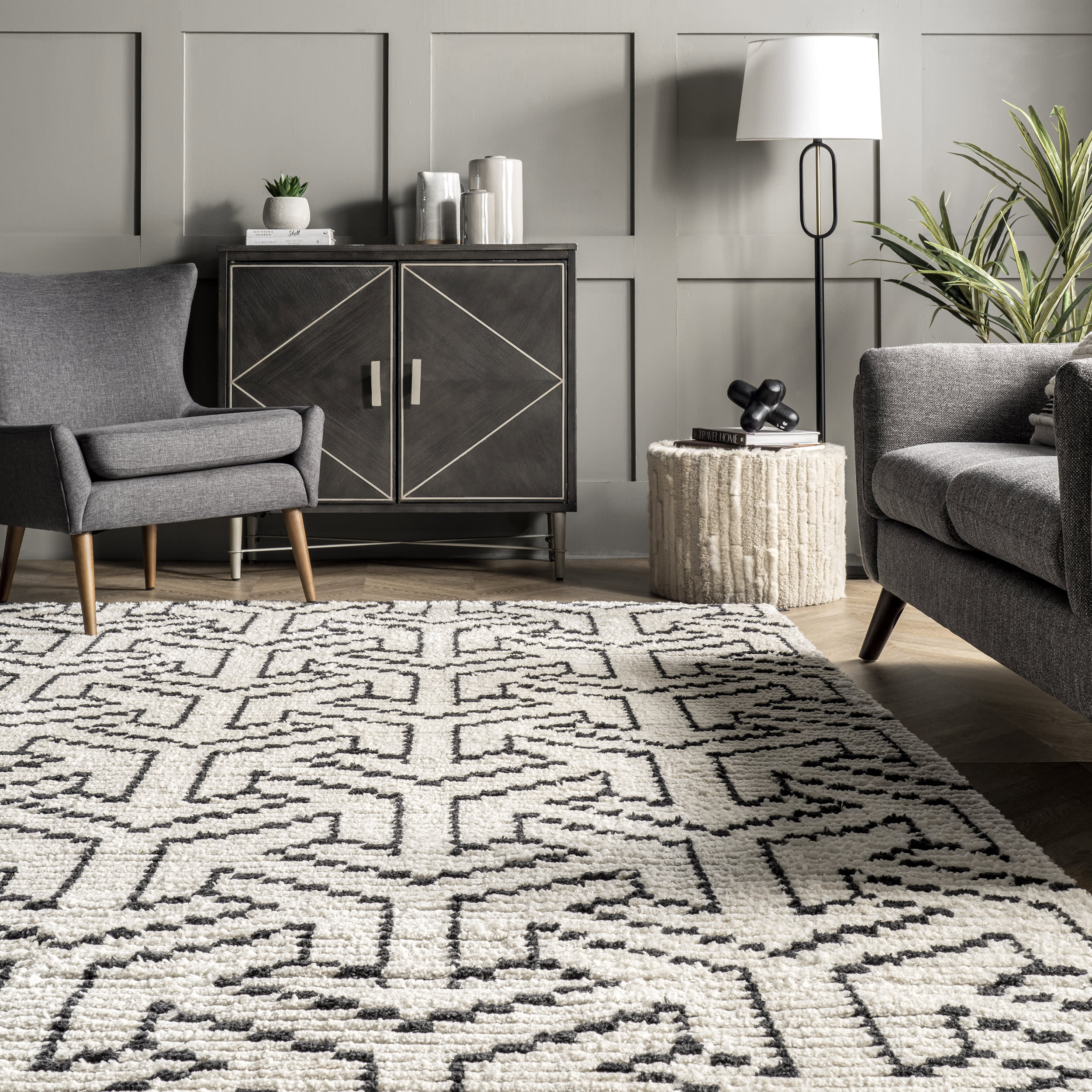 Modern Tessellation Tasseled Rug | Beige - Image 4