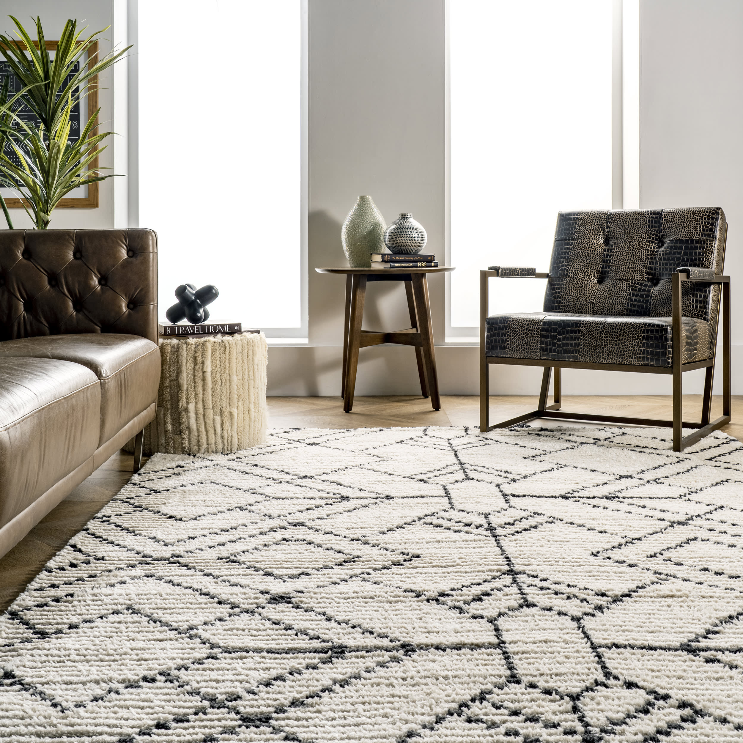 Modern Tracery Tasseled Rug | Beige - Image 4
