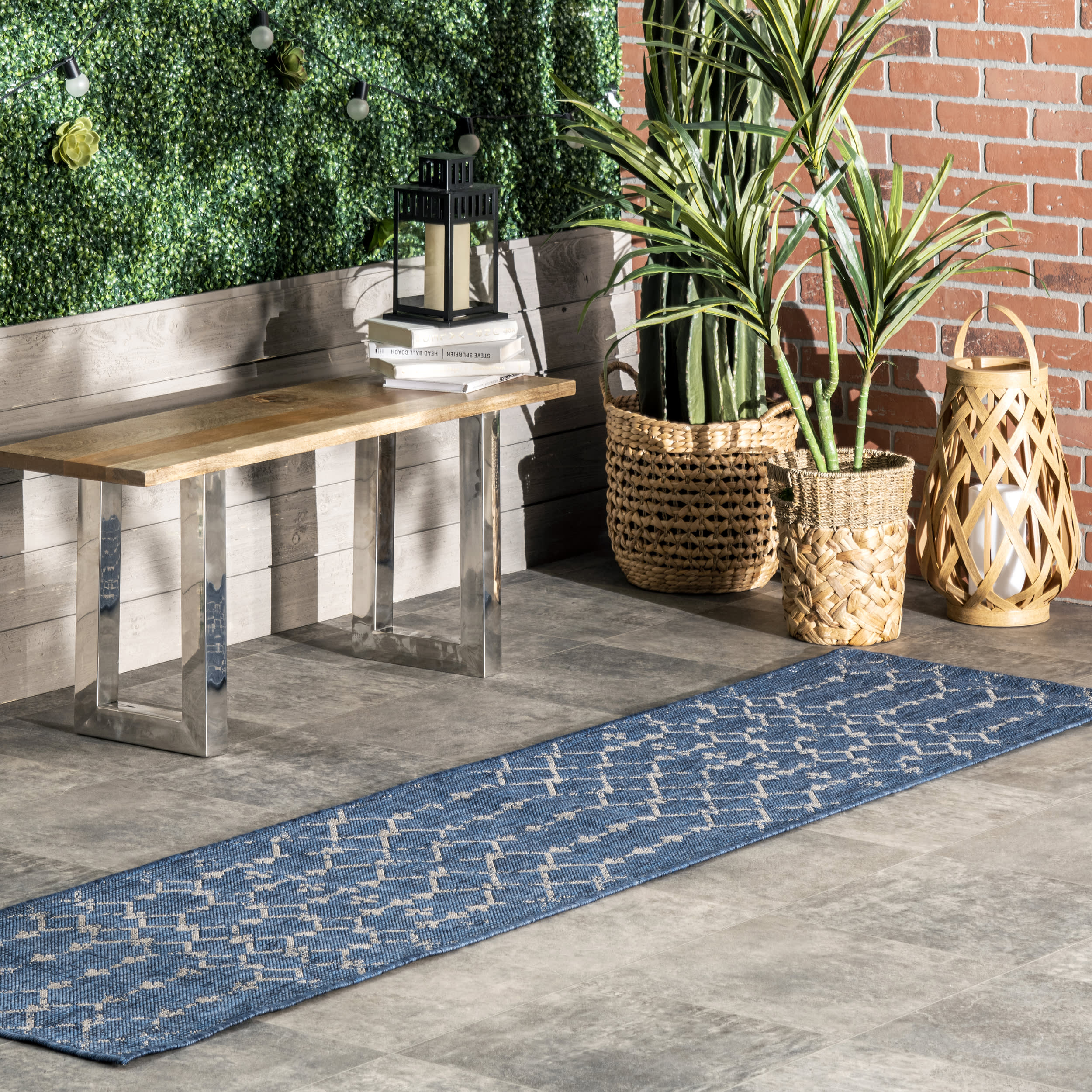 Modern Trellis Indoor/Outdoor Rug | Blue - Image 2