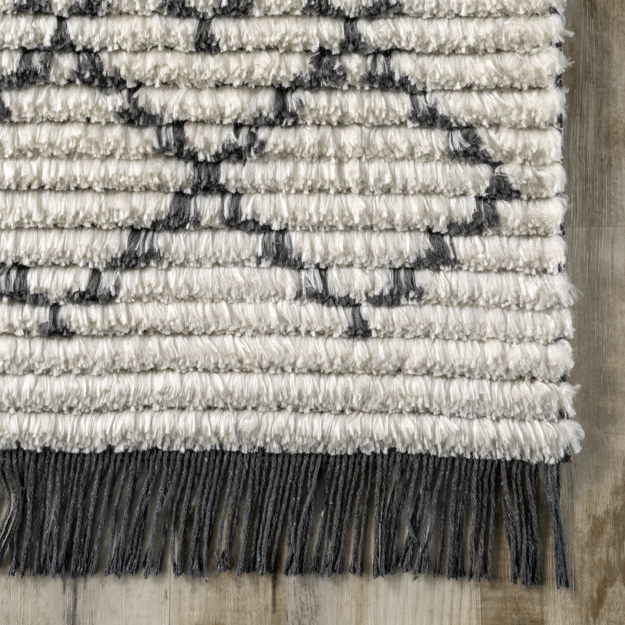 Modern Trellis Tasseled Rug | Beige - Image 3