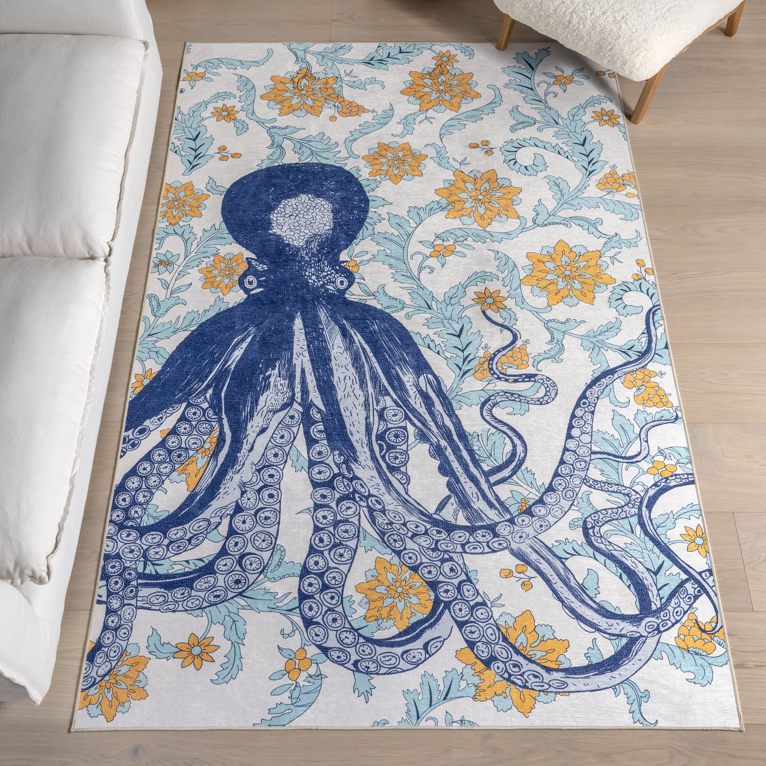 Molly Octopus Spill Proof Washable Rug | Blue - Image 2