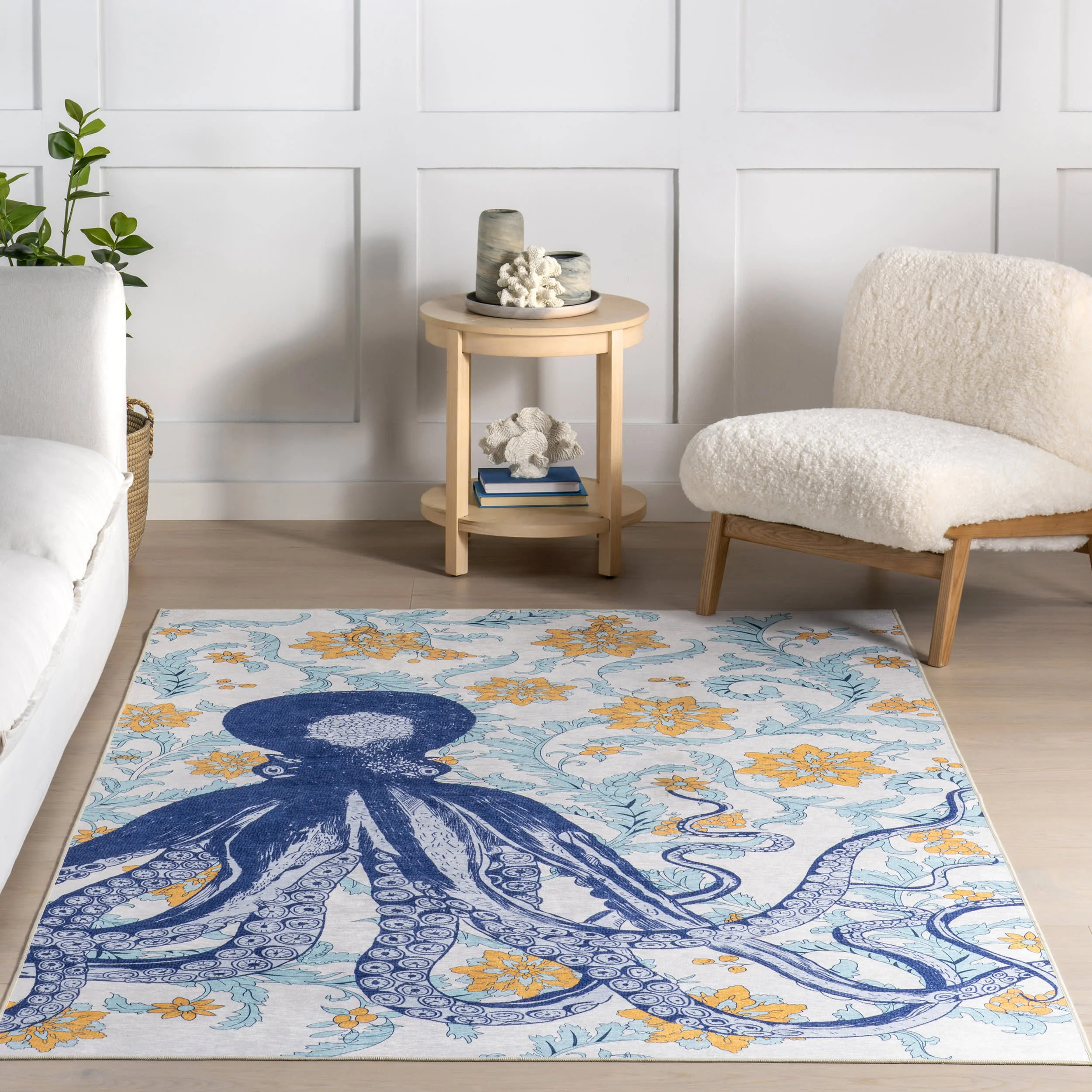 Molly Octopus Spill Proof Washable Rug | Blue - Image 5