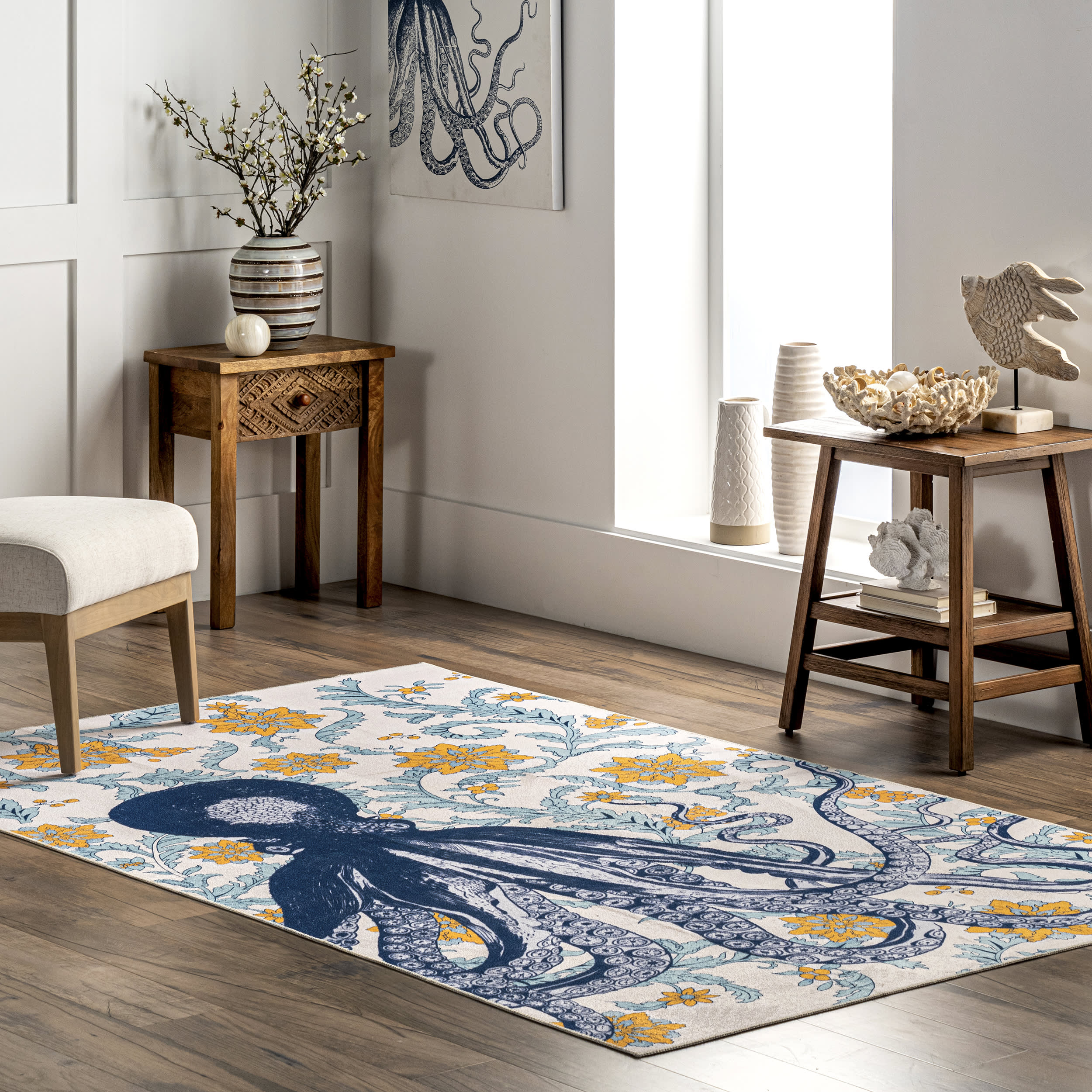 Molly Octopus Washable Rug | Blue - Image 2