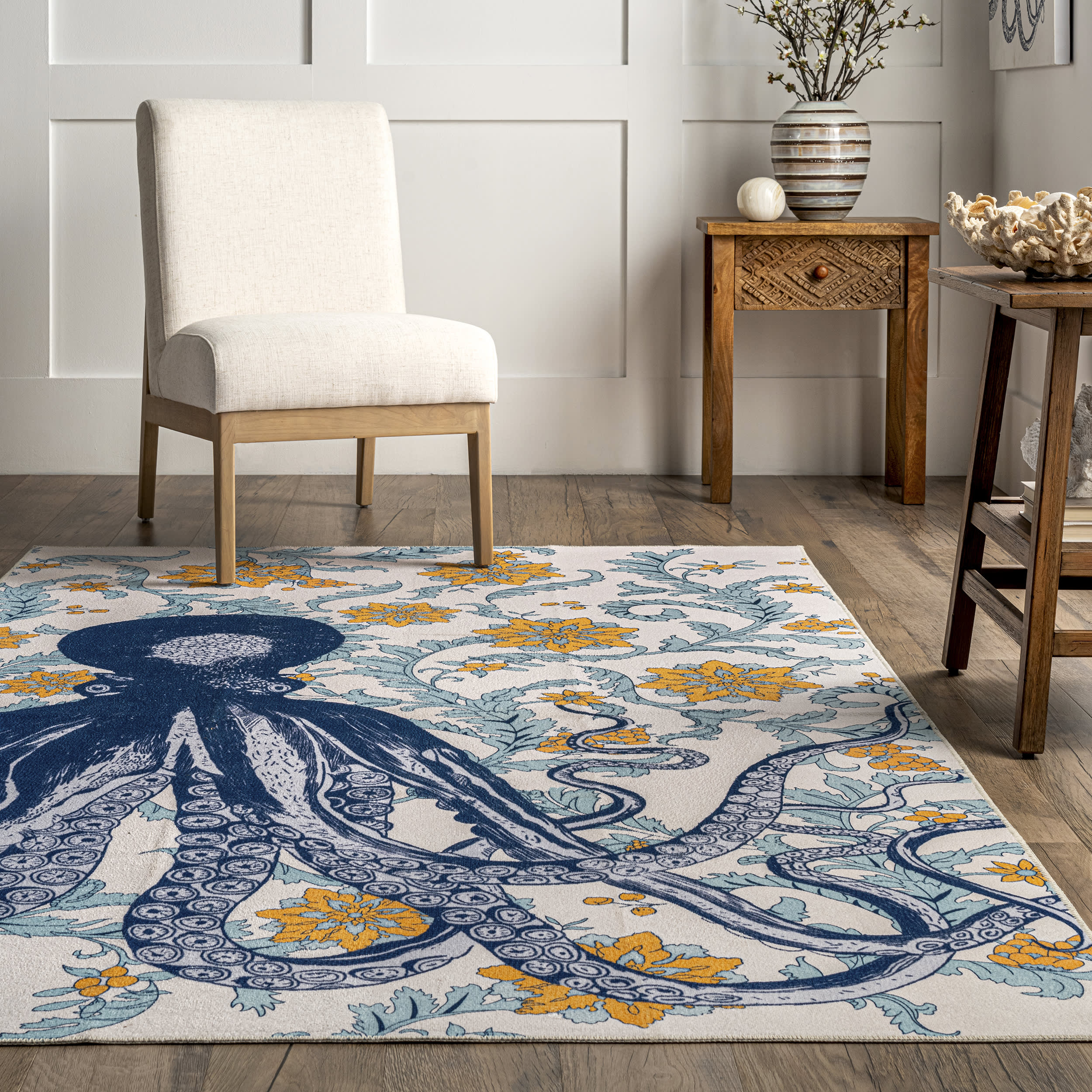 Molly Octopus Washable Rug | Blue - Image 4