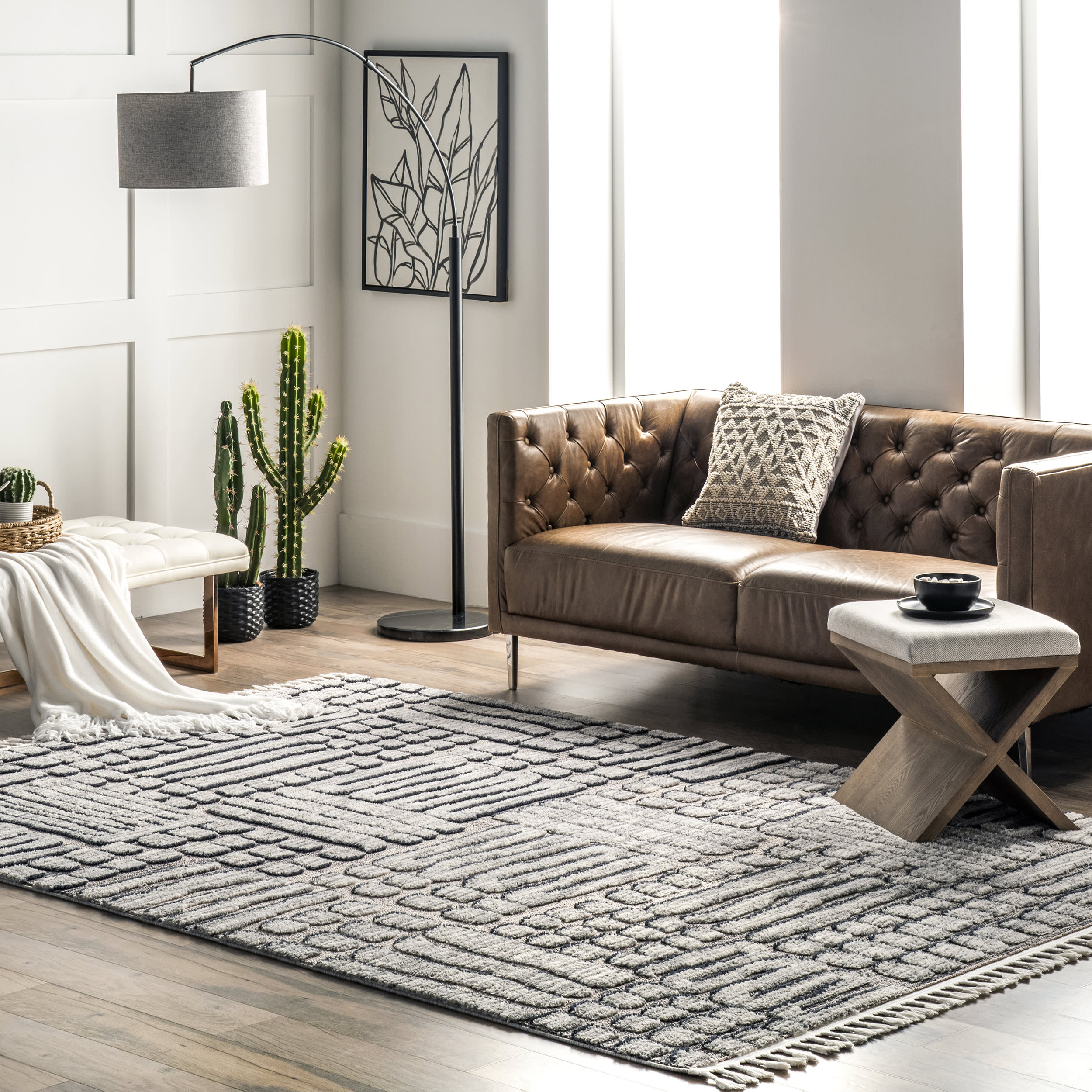 Monica Mosaic Tasseled Rug | Grey - Image 2