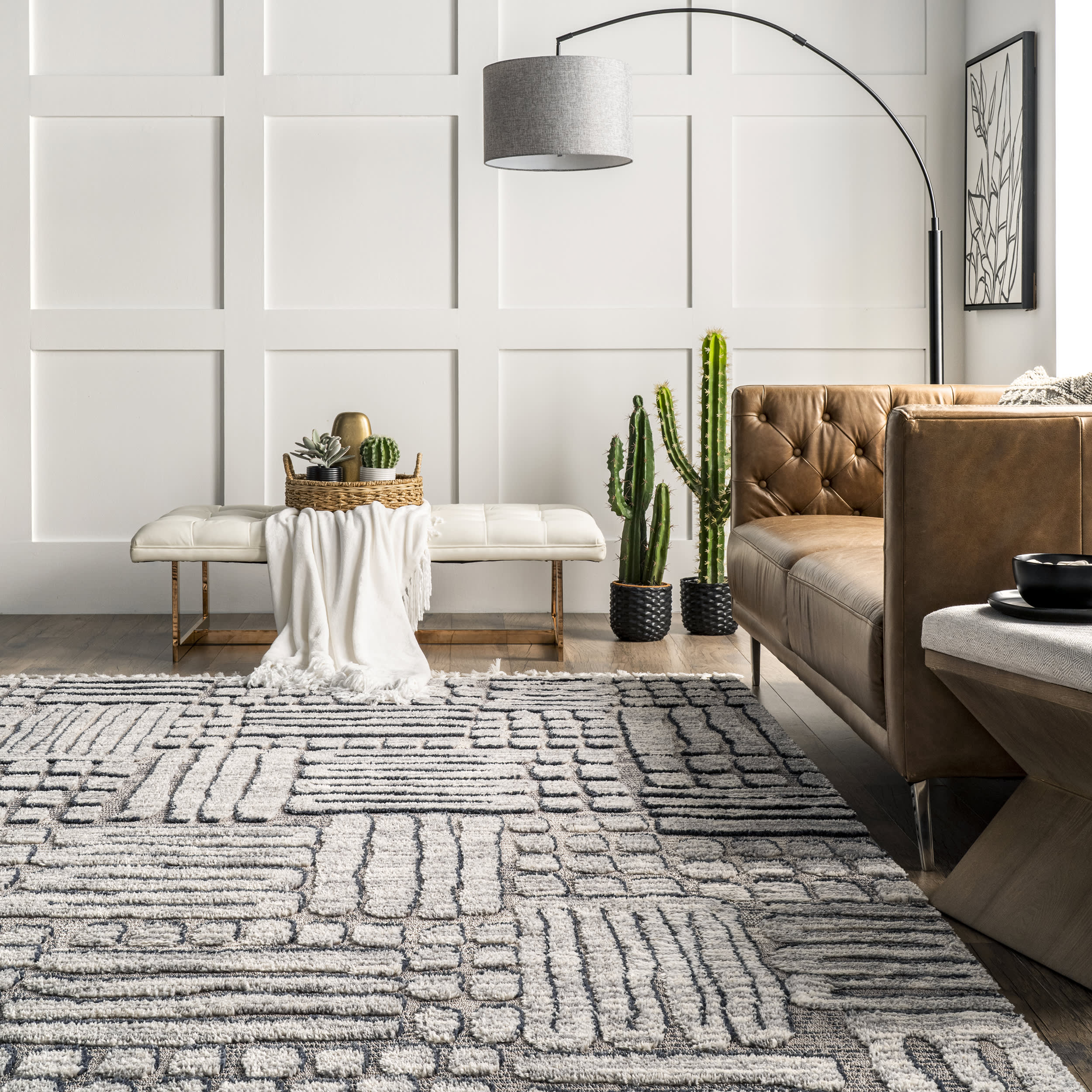 Monica Mosaic Tasseled Rug | Grey - Image 4