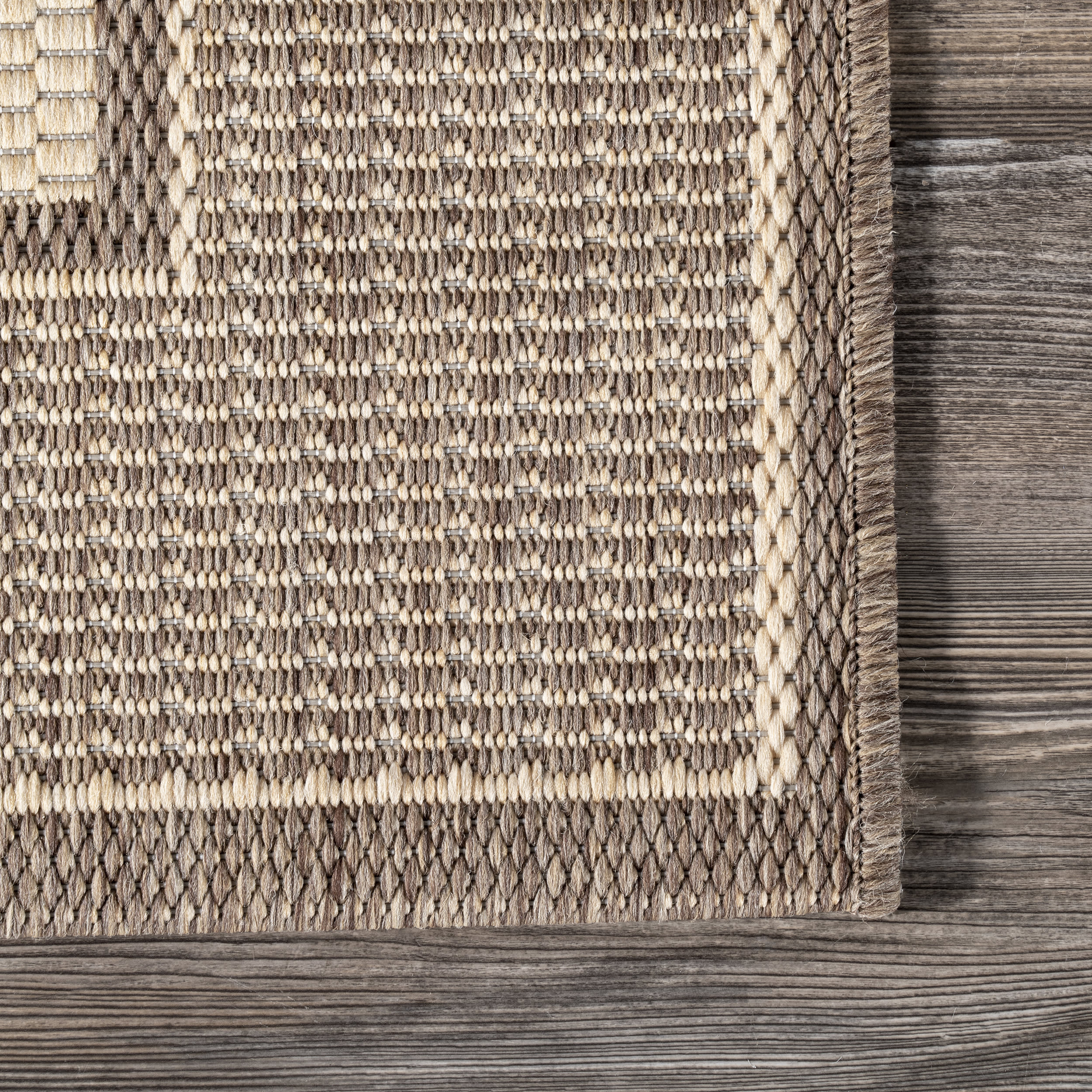 Monochrome Bordered Indoor/Outdoor Rug | Beige - Image 3