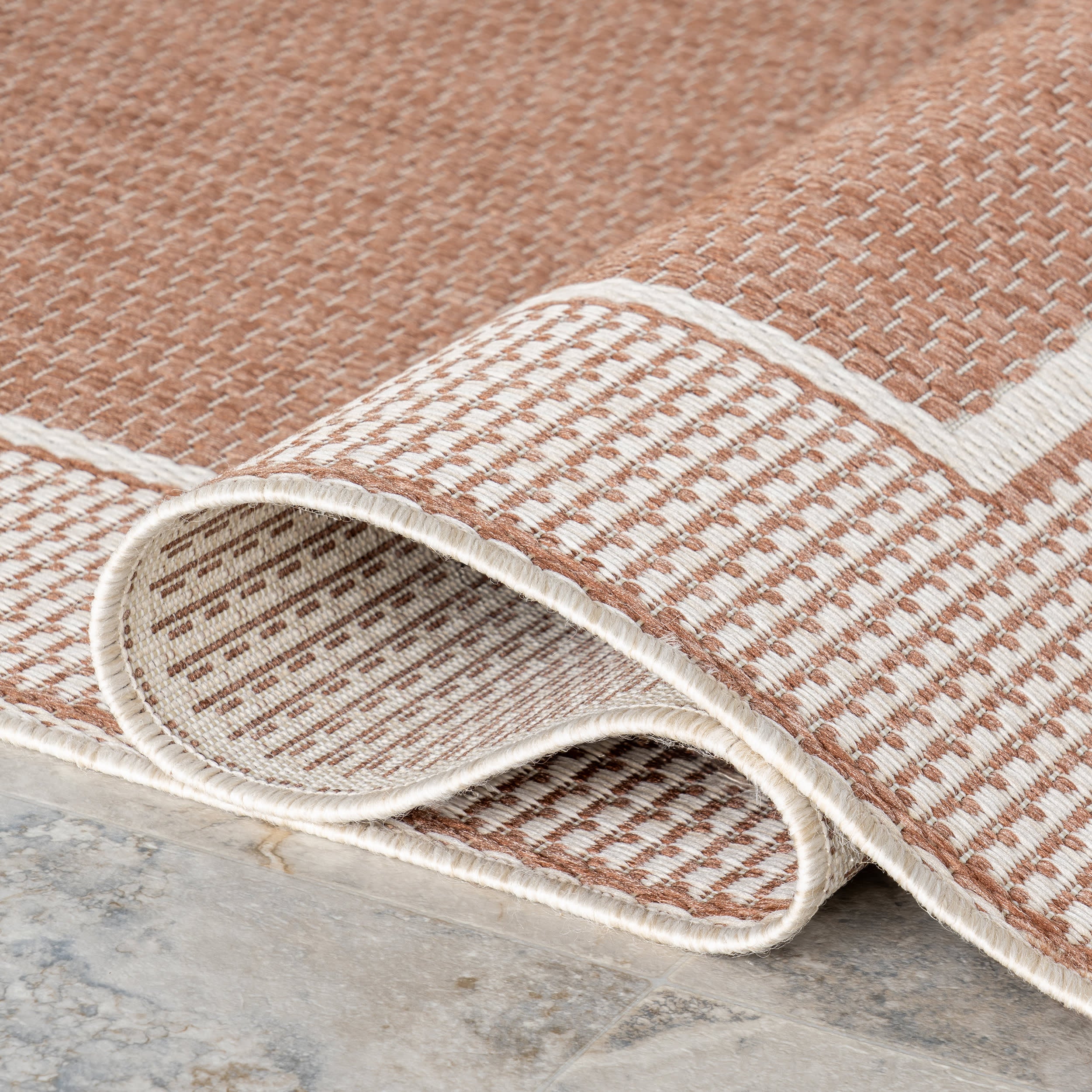 Monochrome Bordered Indoor/Outdoor Rug | Brown - Image 10