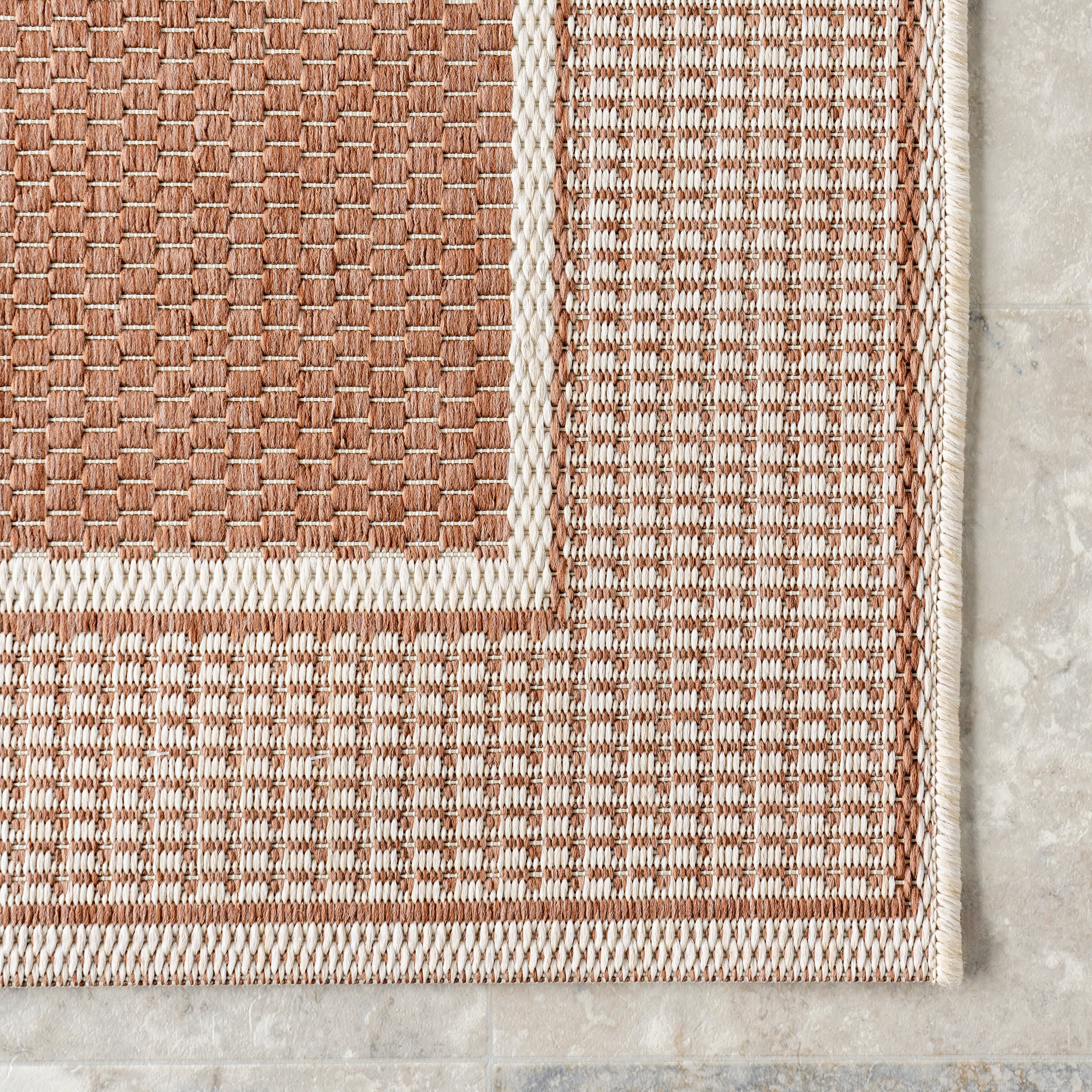 Monochrome Bordered Indoor/Outdoor Rug | Brown - Image 4