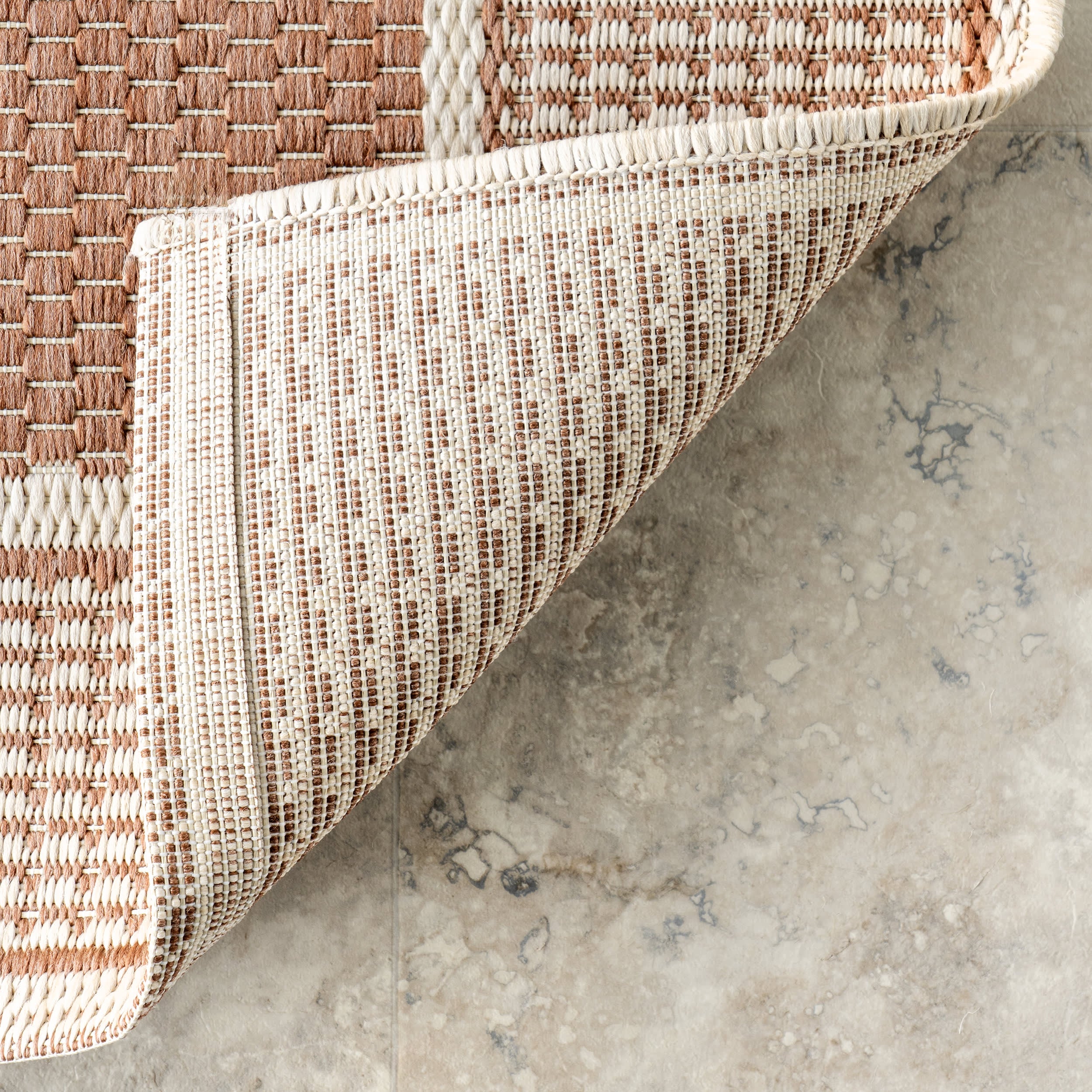 Monochrome Bordered Indoor/Outdoor Rug | Brown - Image 7