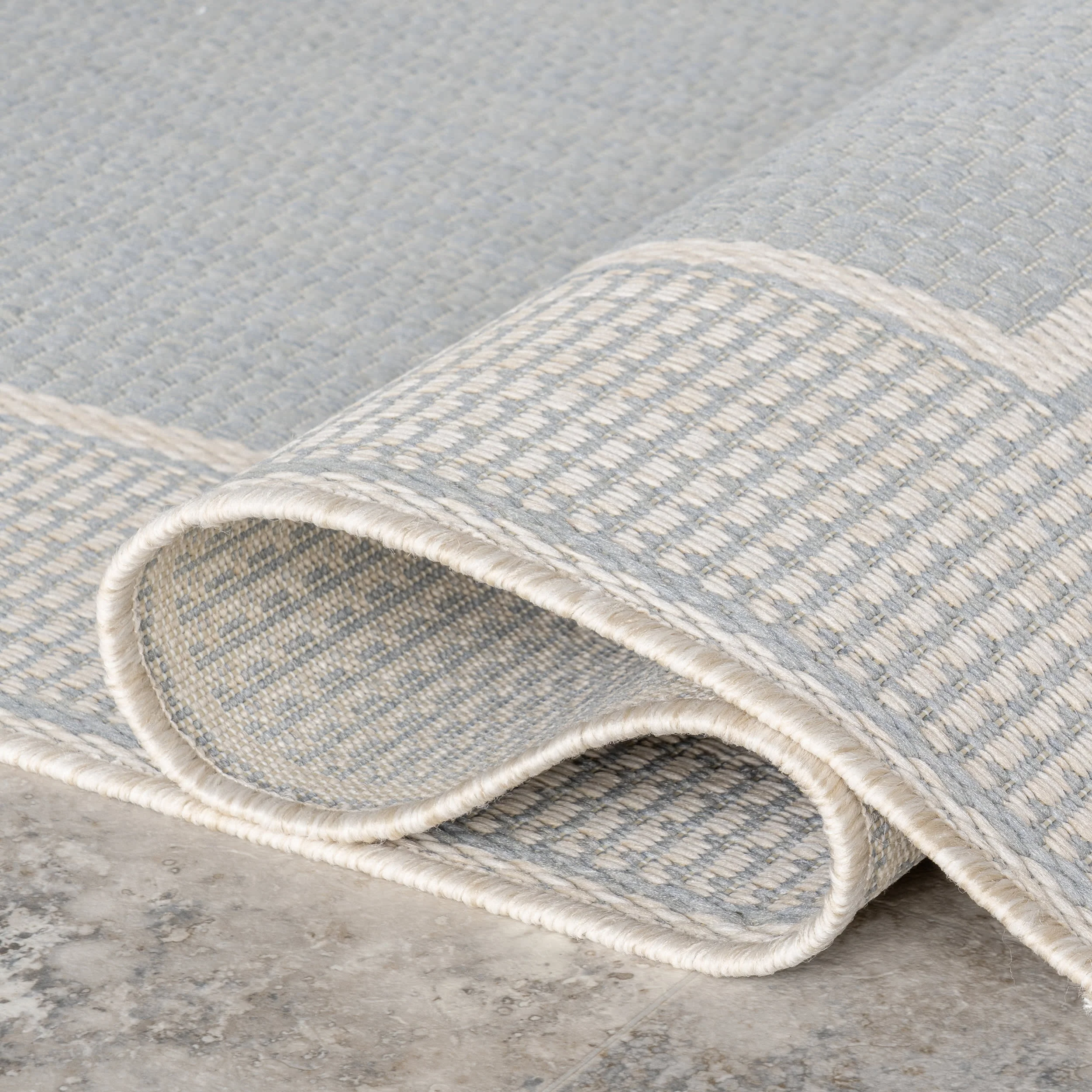 Monochrome Bordered Indoor/Outdoor Rug | Slate Blue - Image 10