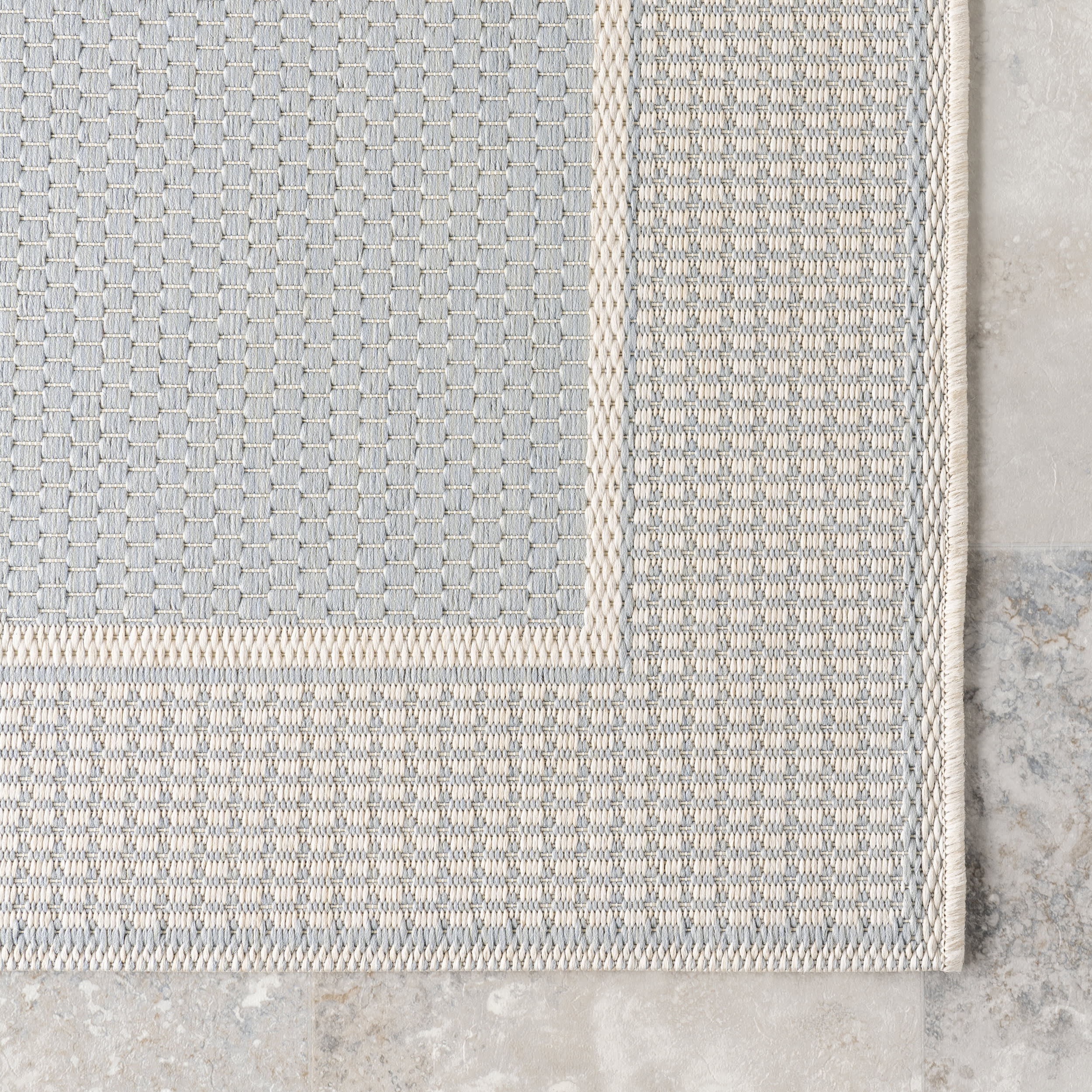 Monochrome Bordered Indoor/Outdoor Rug | Slate Blue - Image 4