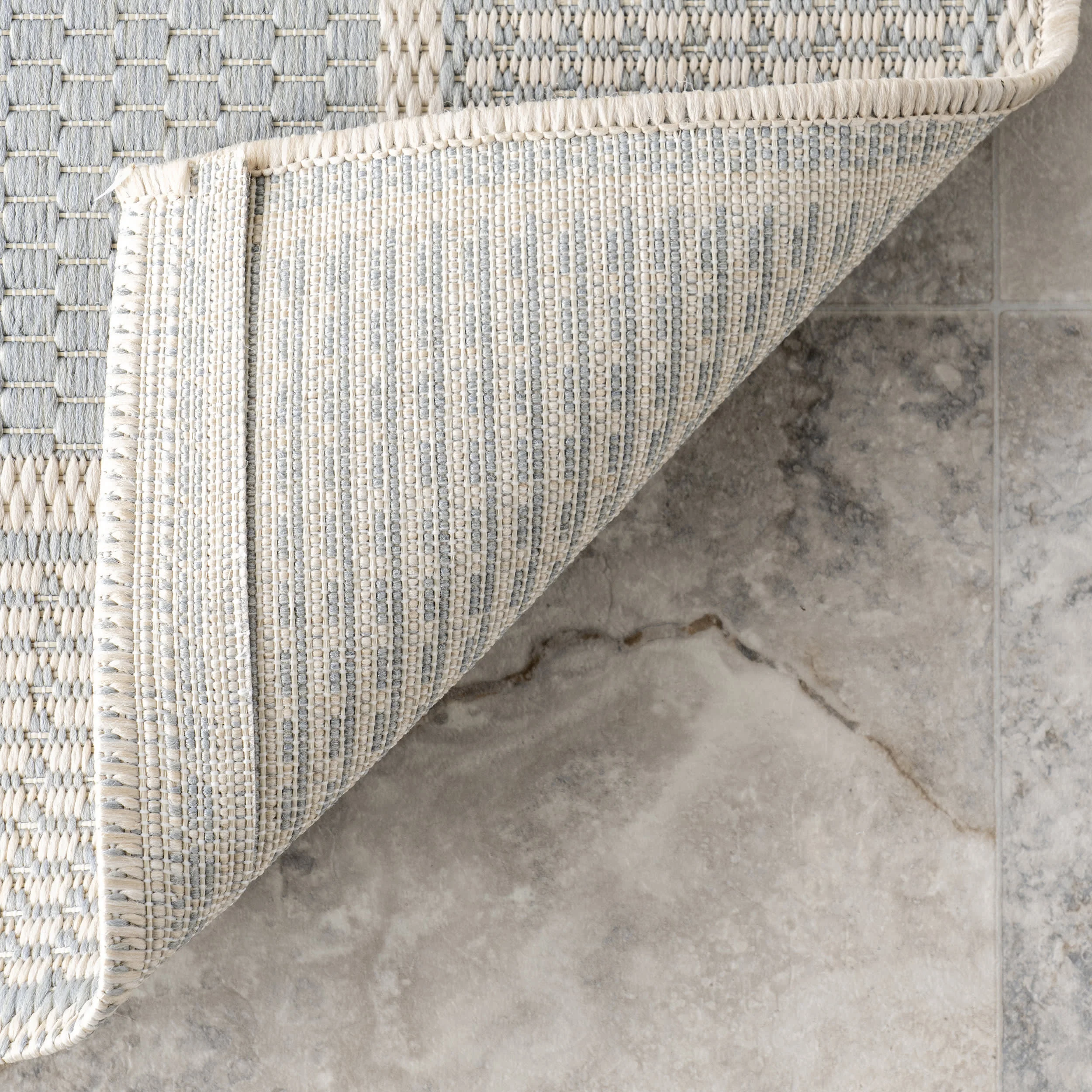 Monochrome Bordered Indoor/Outdoor Rug | Slate Blue - Image 7