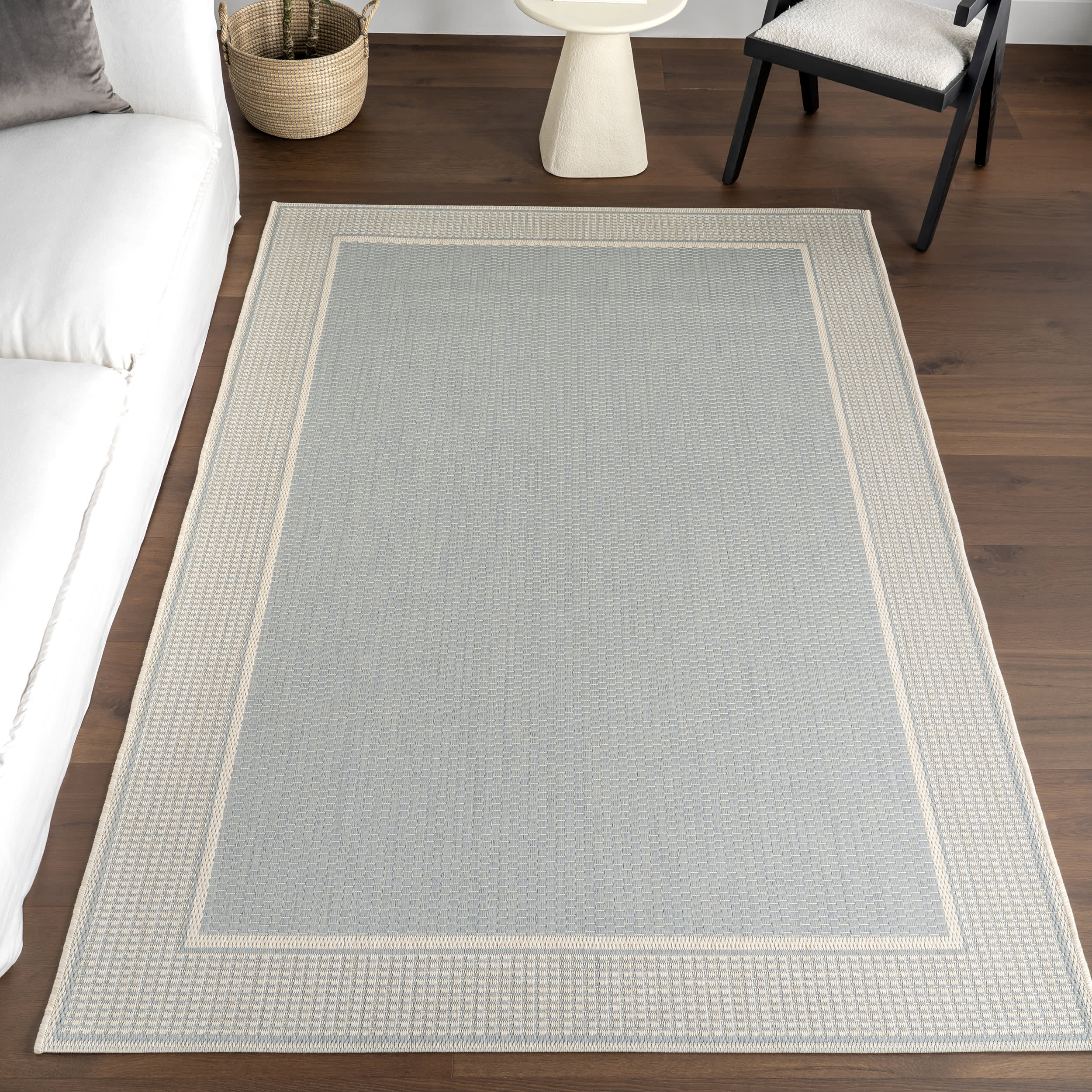 Monochrome Bordered Indoor/Outdoor Rug | Slate Blue - Image 9