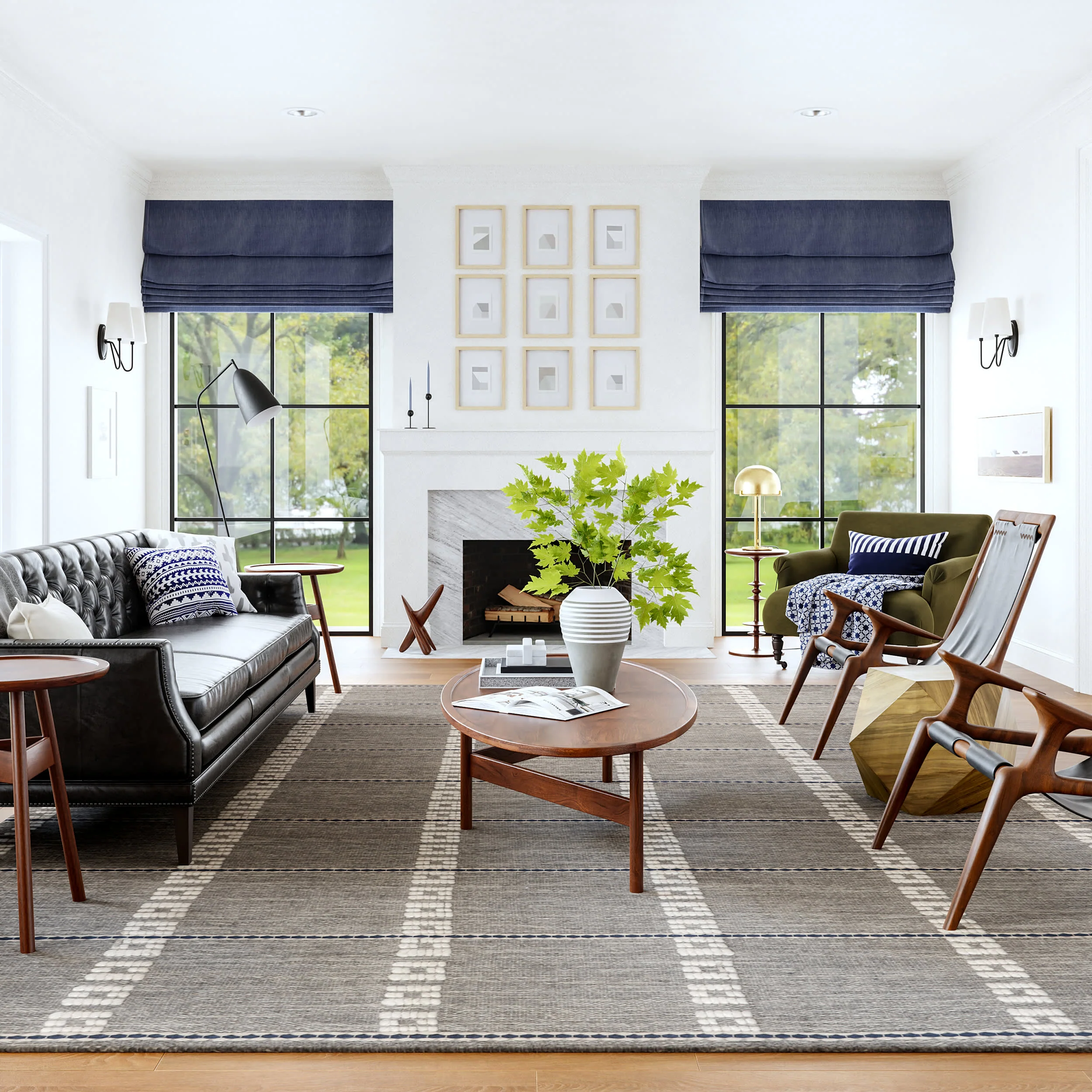 Morgan Geometric Check Wool and Cotton Rug | Grey - Image 2