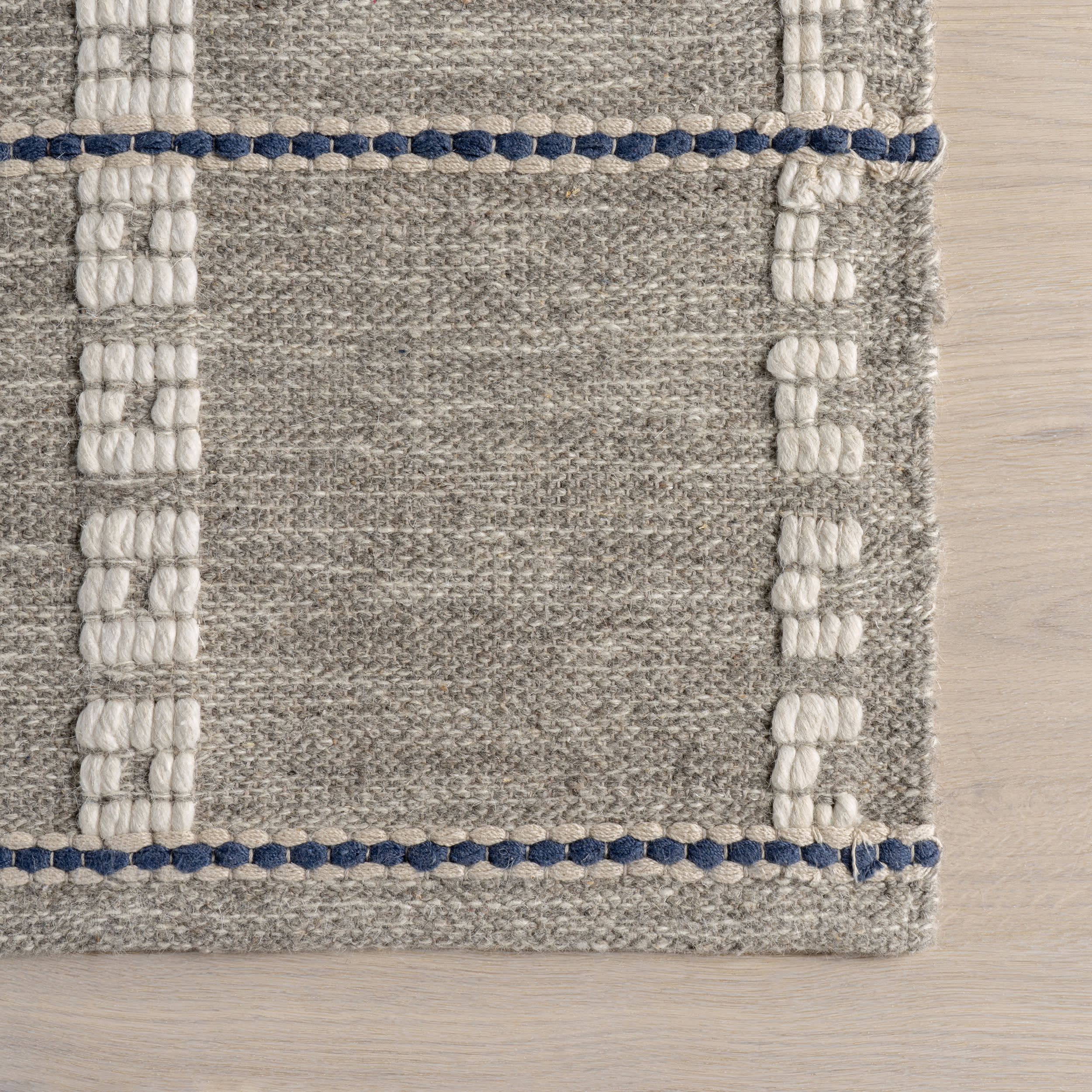 Morgan Geometric Check Wool and Cotton Rug | Grey - Image 4