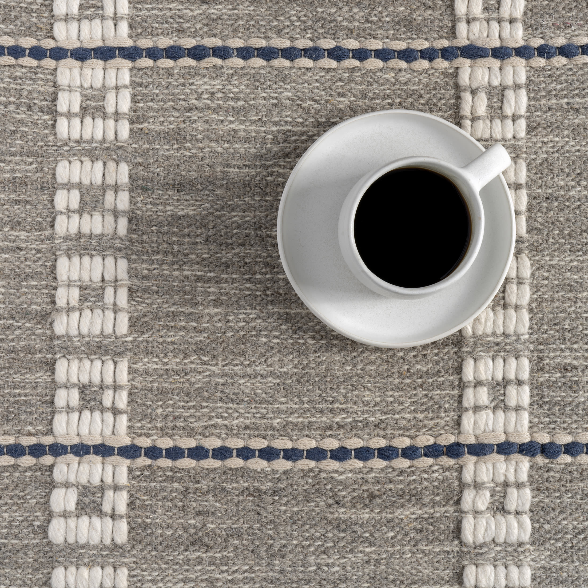 Morgan Geometric Check Wool and Cotton Rug | Grey - Image 7