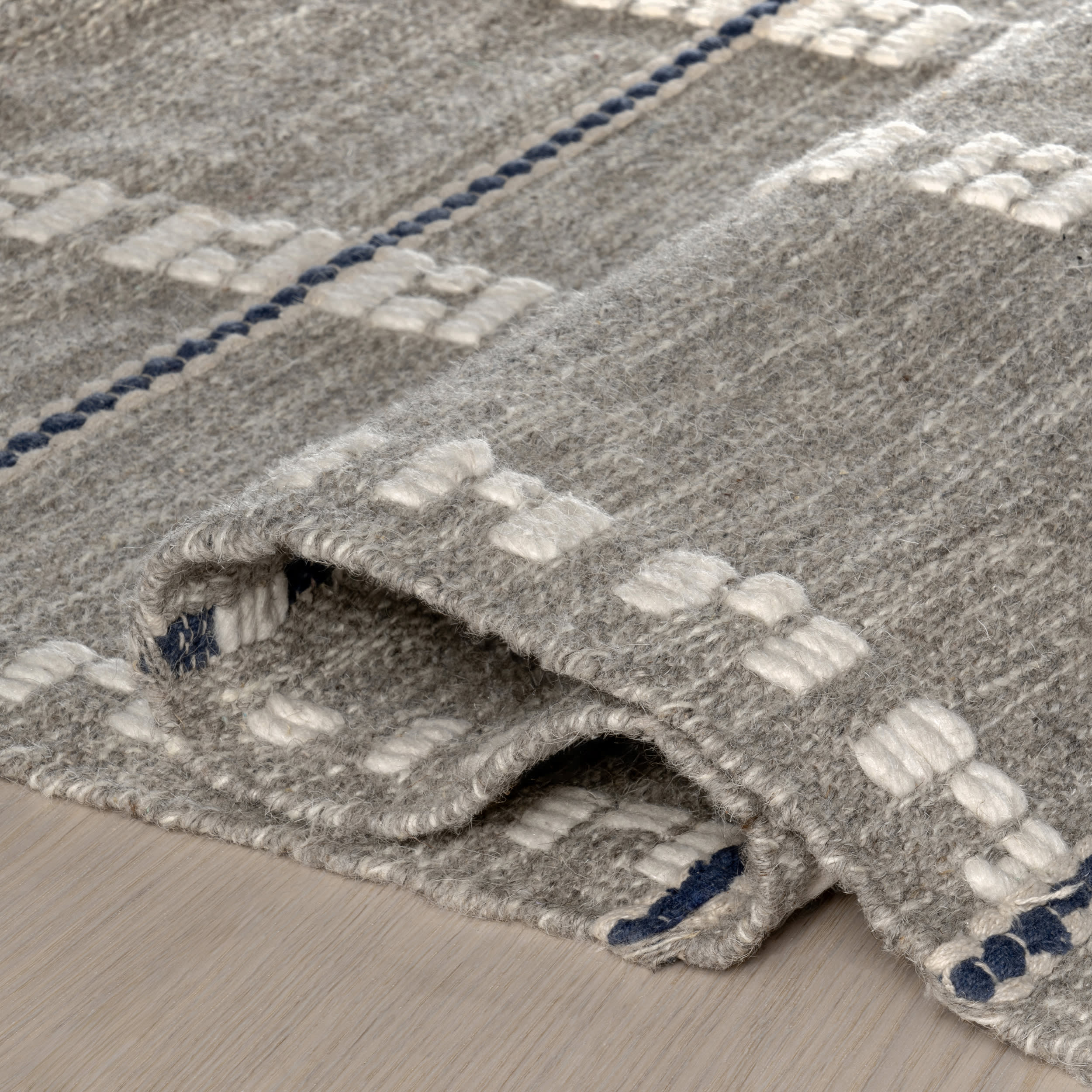 Morgan Geometric Check Wool and Cotton Rug | Grey - Image 8