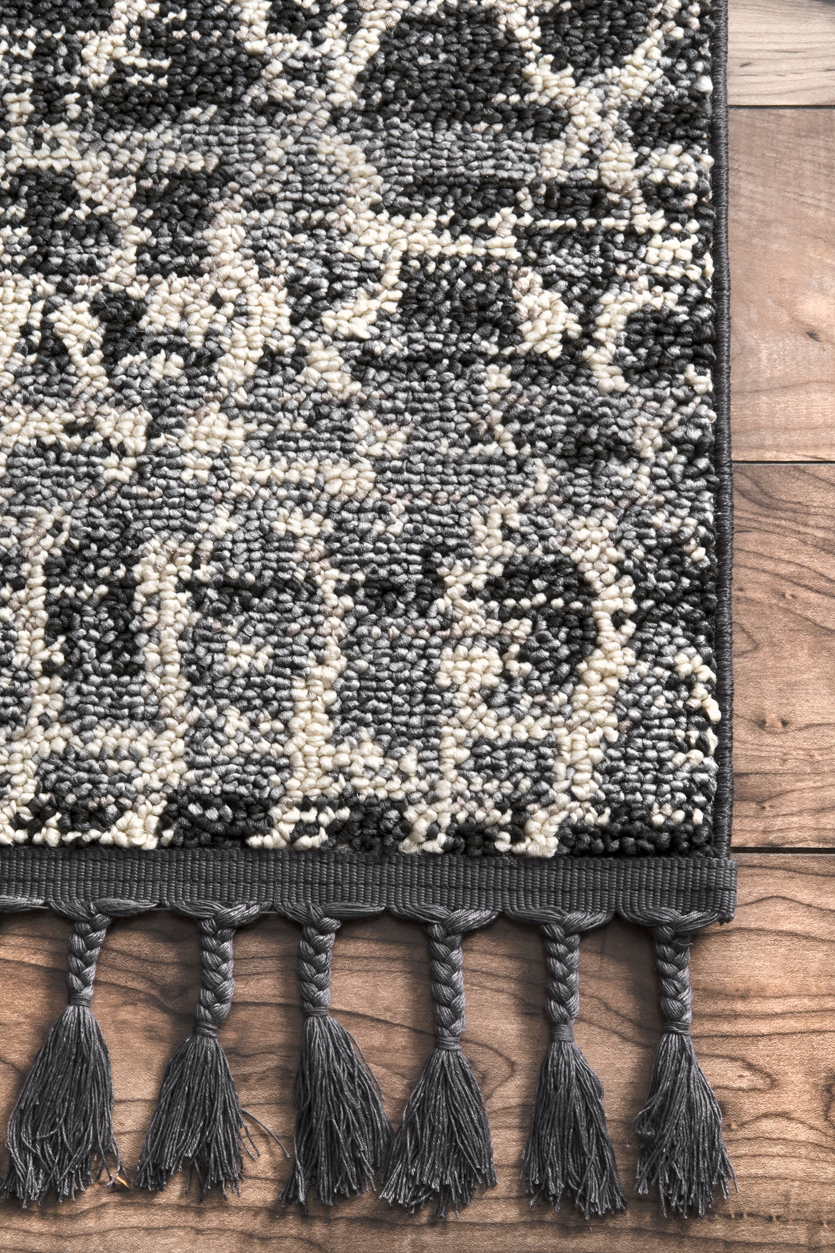 Moroccan Ashler Tassel Rug | Grey - Image 3