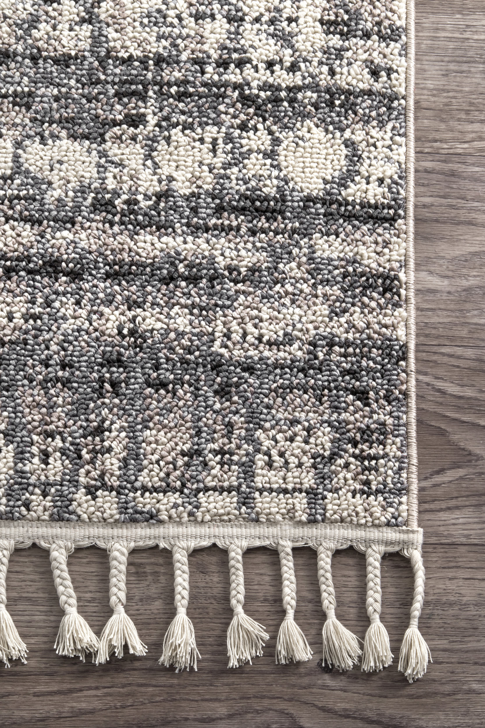 Moroccan Ashler Tassel Rug | Grey Multicolor - Image 3