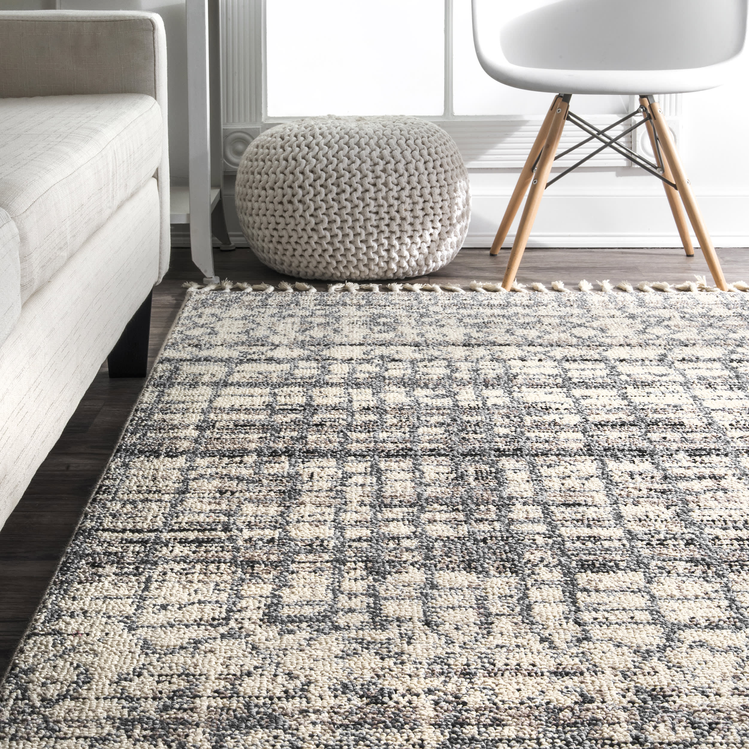 Moroccan Ashler Tassel Rug | Grey Multicolor - Image 4