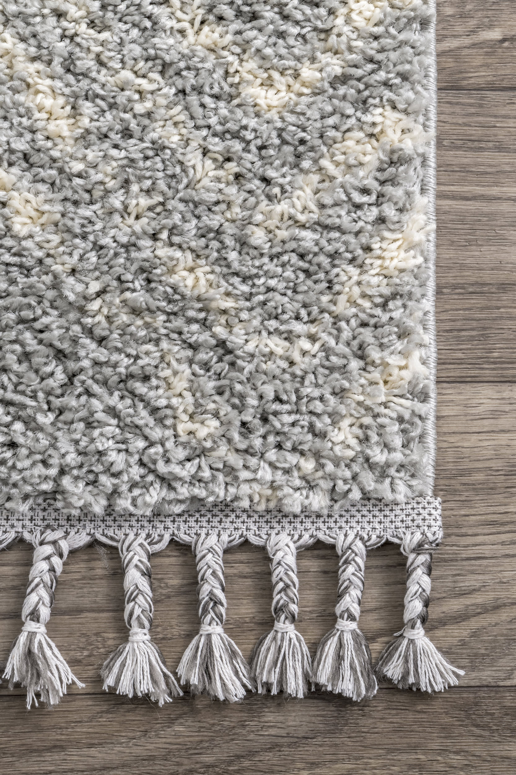 Moroccan Chevron Tassel Rug | Grey - Image 3