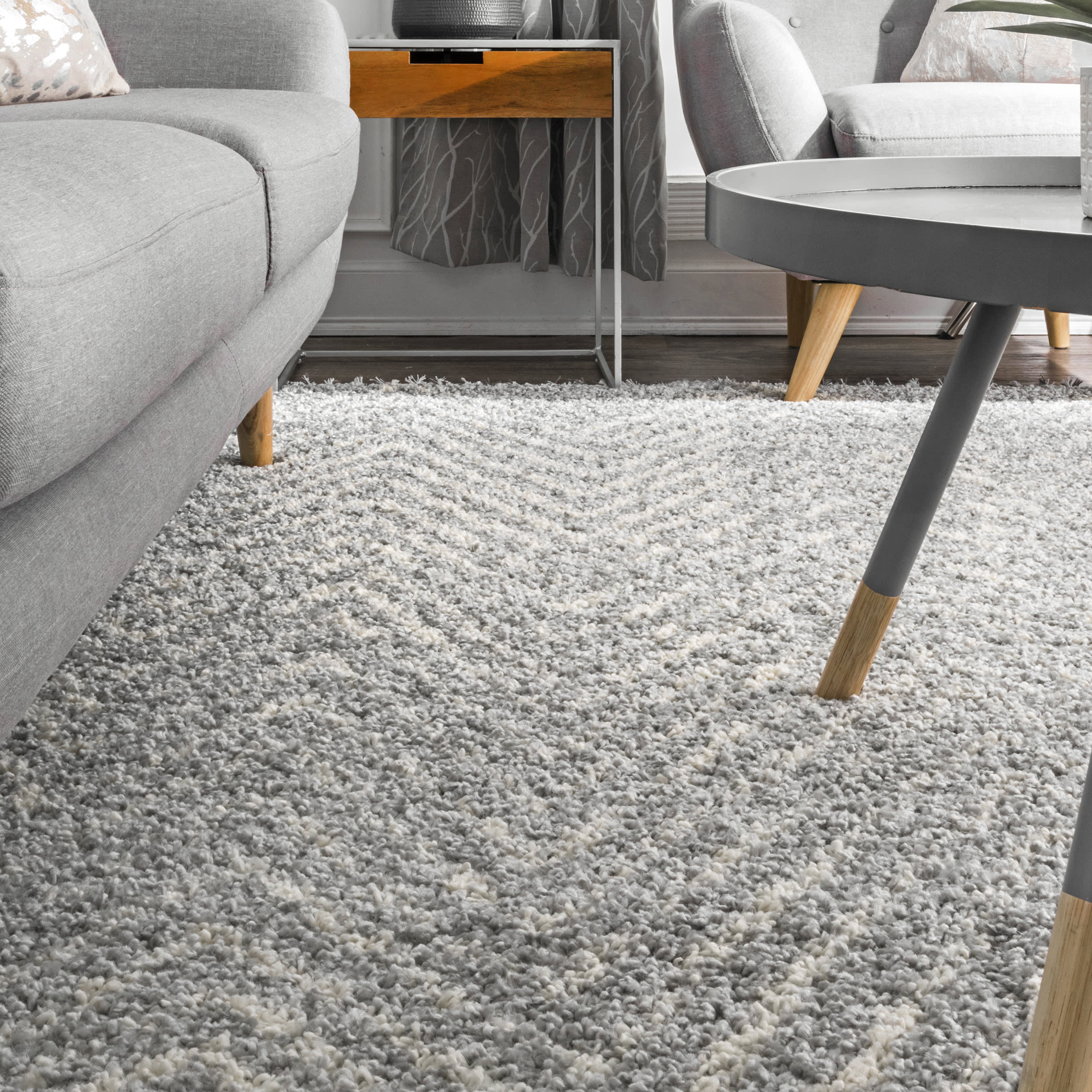 Moroccan Chevron Tassel Rug | Grey - Image 4