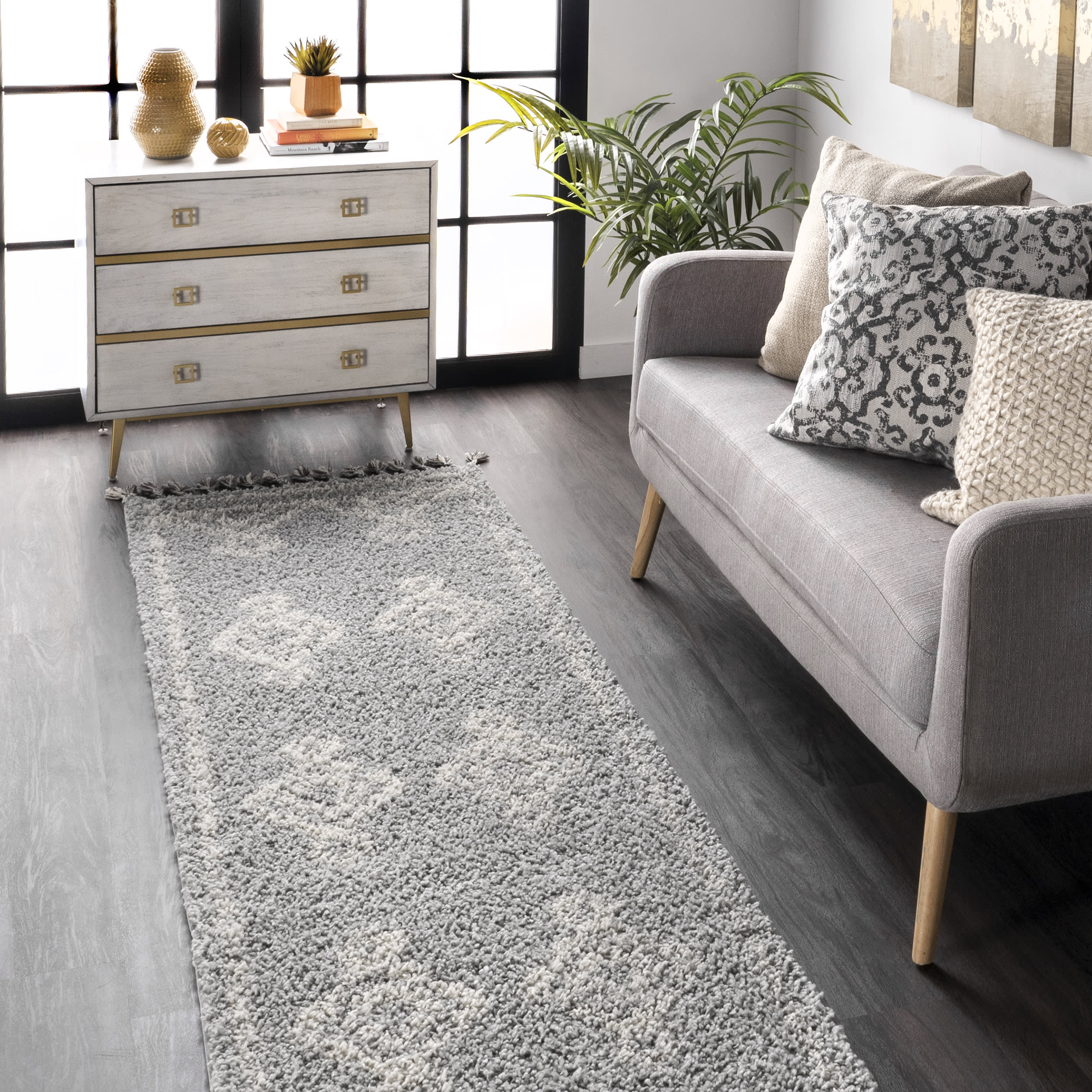 Moroccan Diamond Drop Tassel Rug | Grey - Image 2