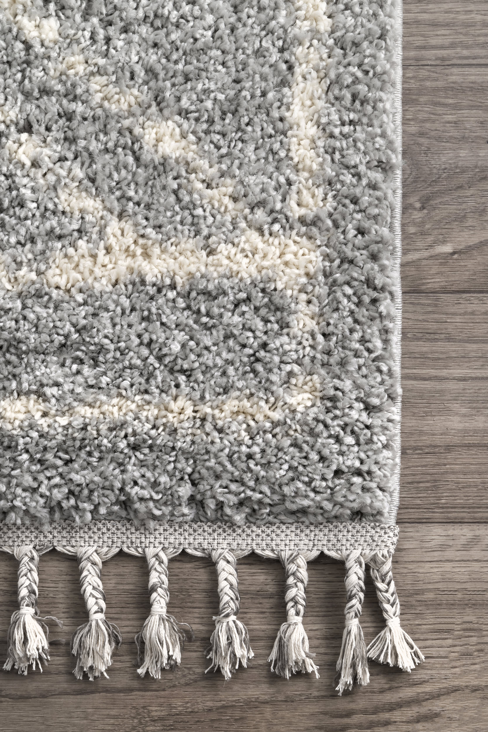 Moroccan Diamond Drop Tassel Rug | Grey - Image 3