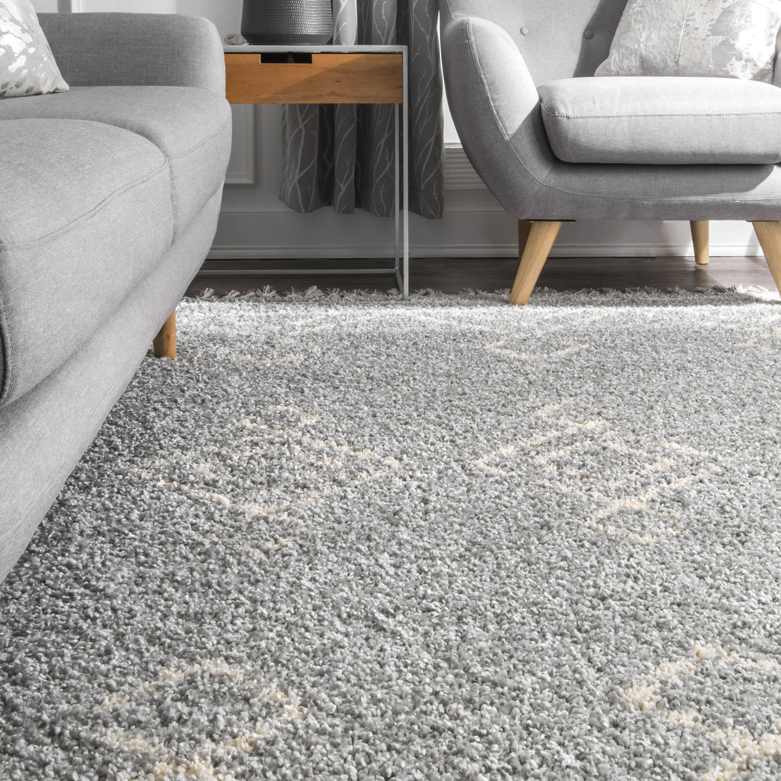 Moroccan Diamond Drop Tassel Rug | Grey - Image 4