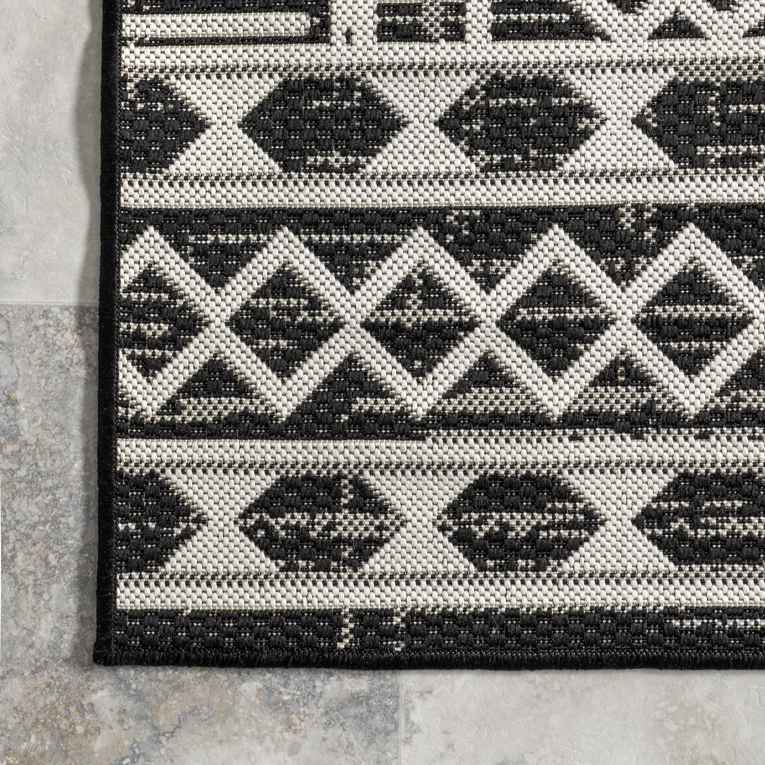 Moroccan Diamond Indoor/Outdoor Rug | Black - Image 3