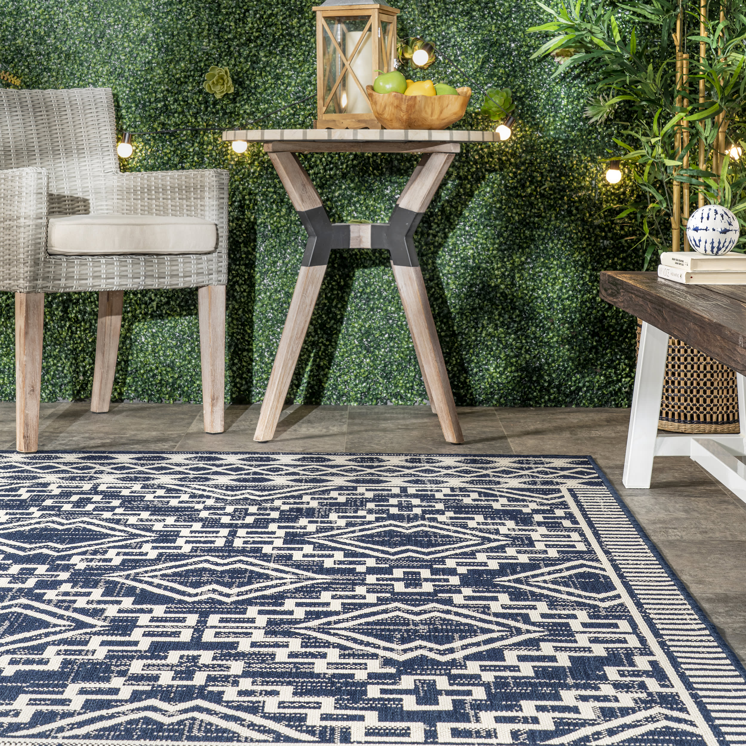 Moroccan Diamond Indoor/Outdoor Rug | Blue - Image 4