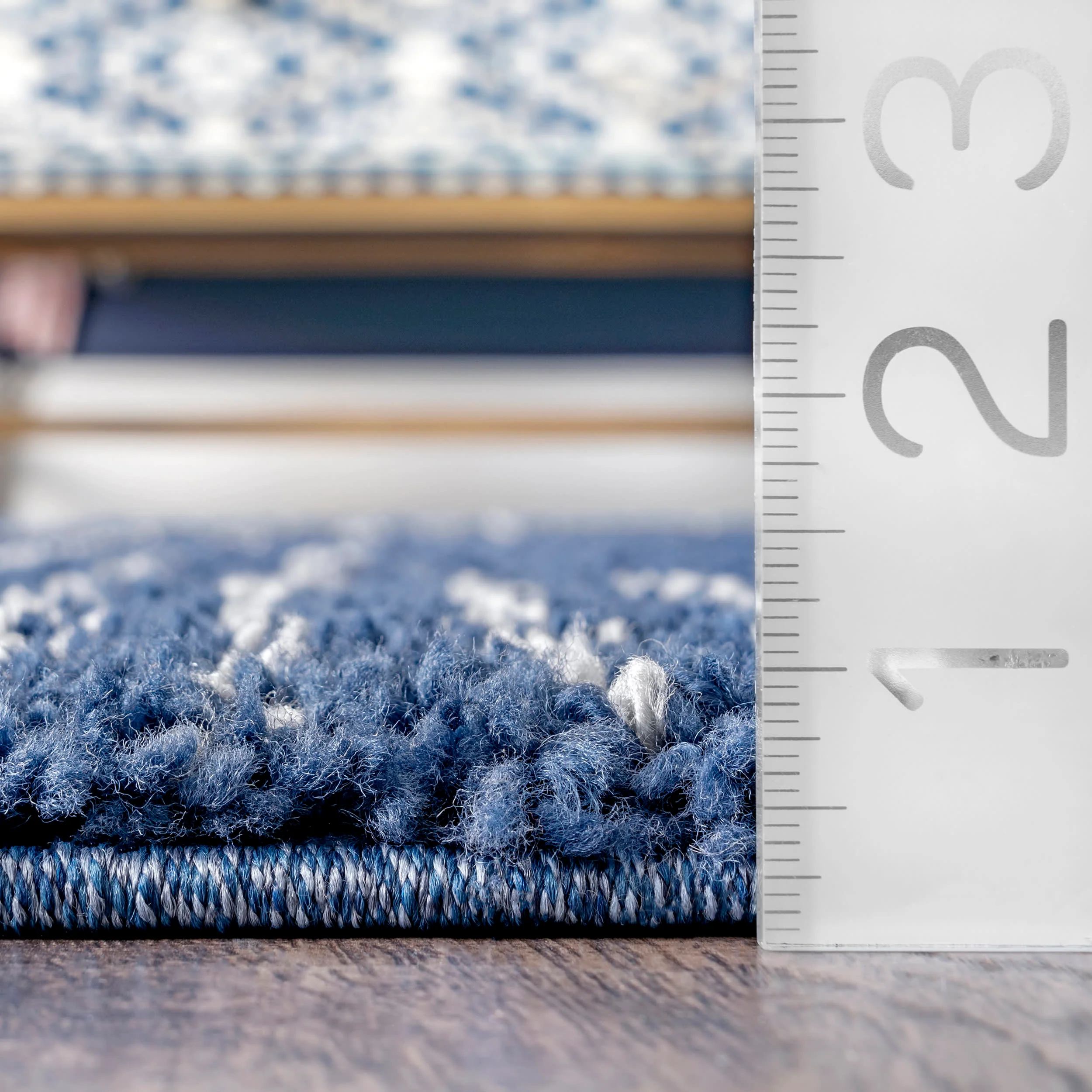 Moroccan Diamond Pinstripes Tassel Rug | Blue - Image 5