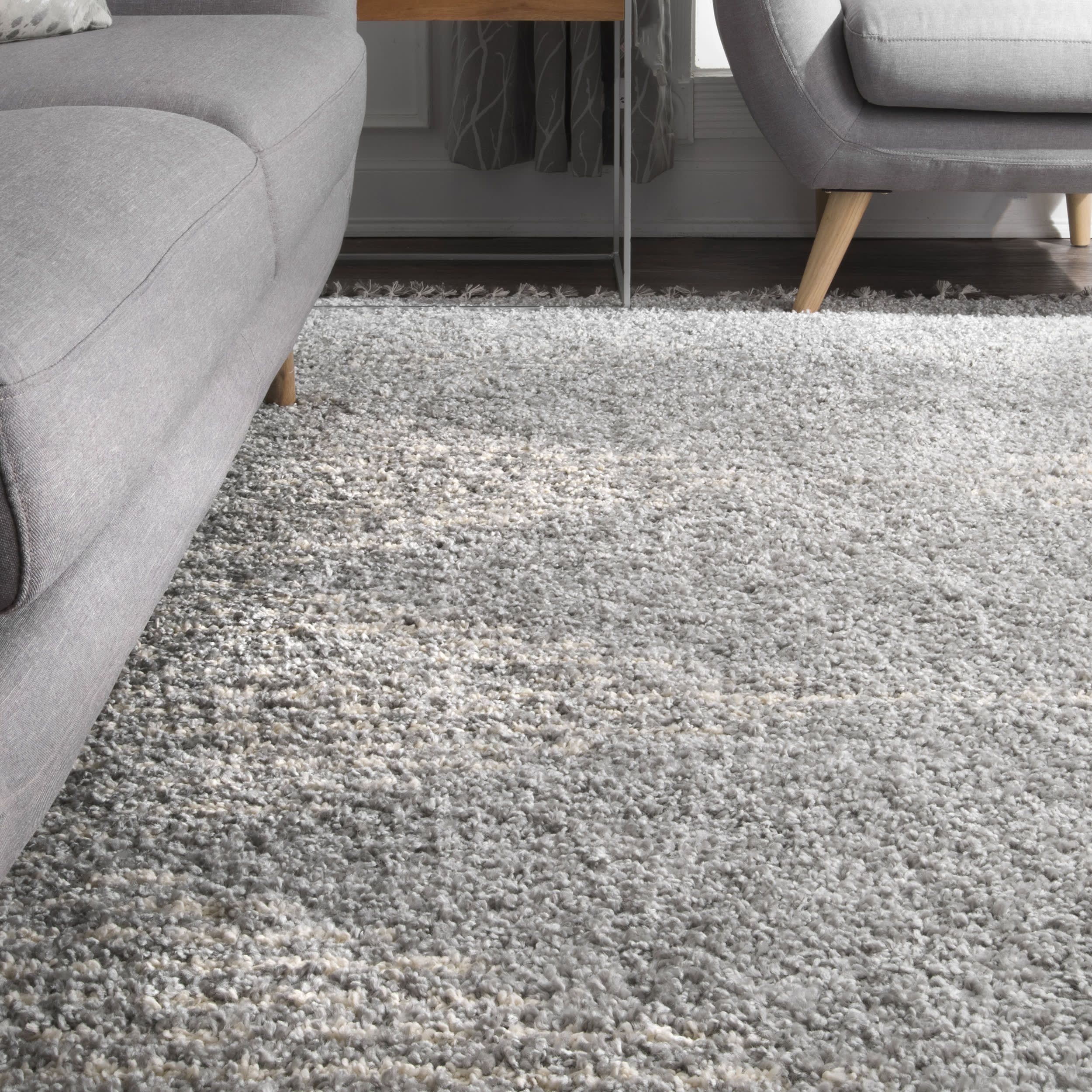 Moroccan Diamond Pinstripes Tassel Rug | Grey - Image 4