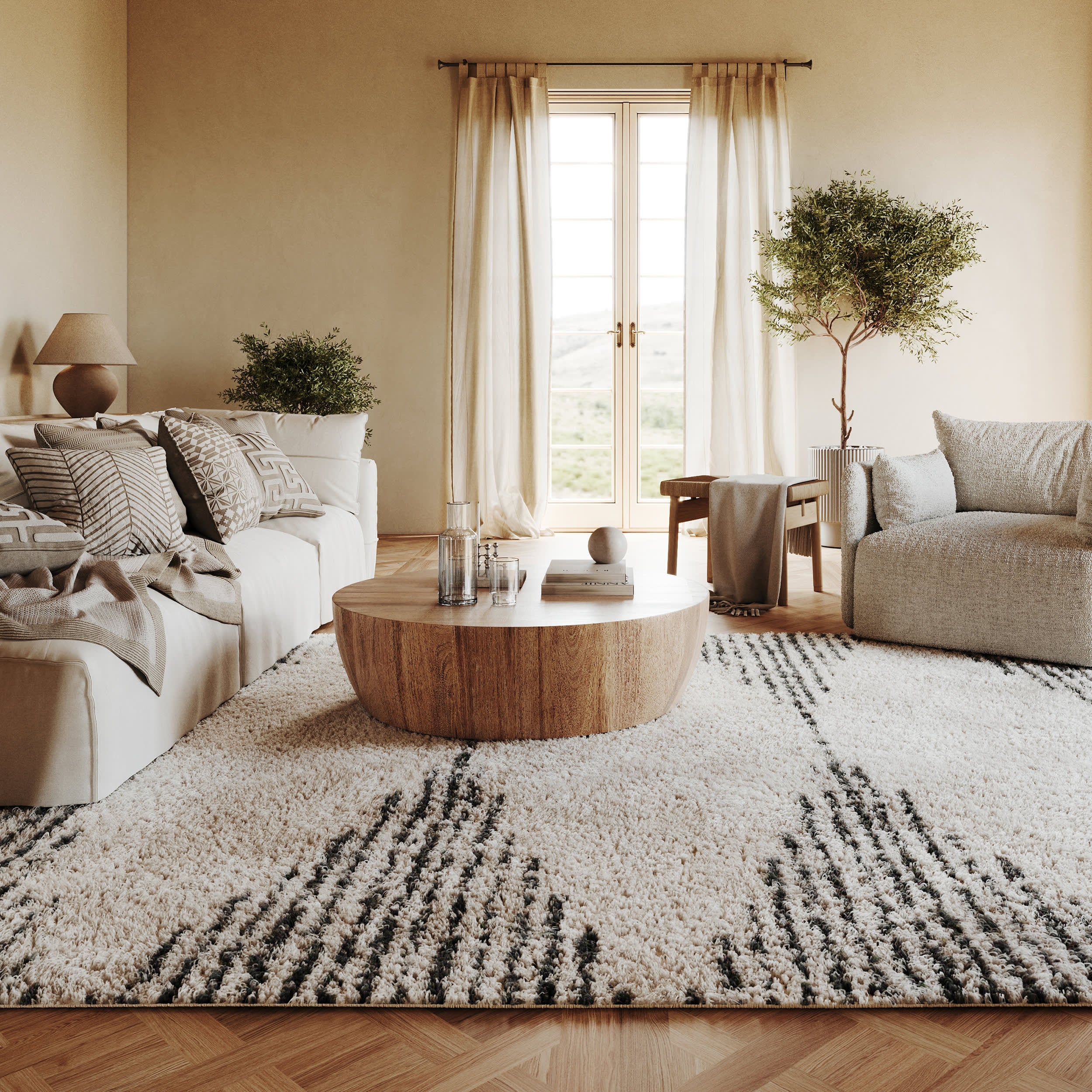 Moroccan Diamond Pinstripes Tassel Rug | Off White - Image 5