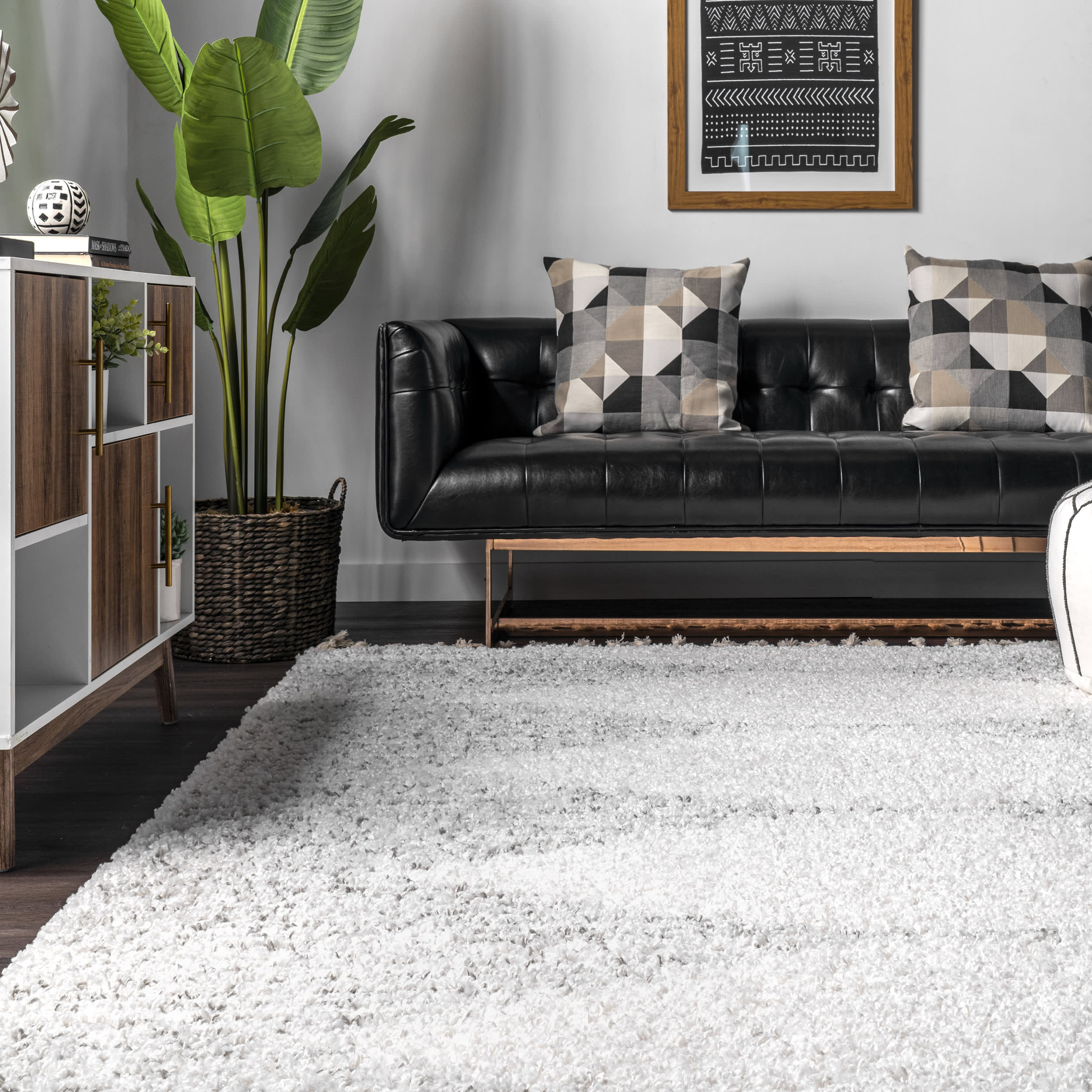 Moroccan Diamond Pinstripes Tassel Rug | White - Image 4