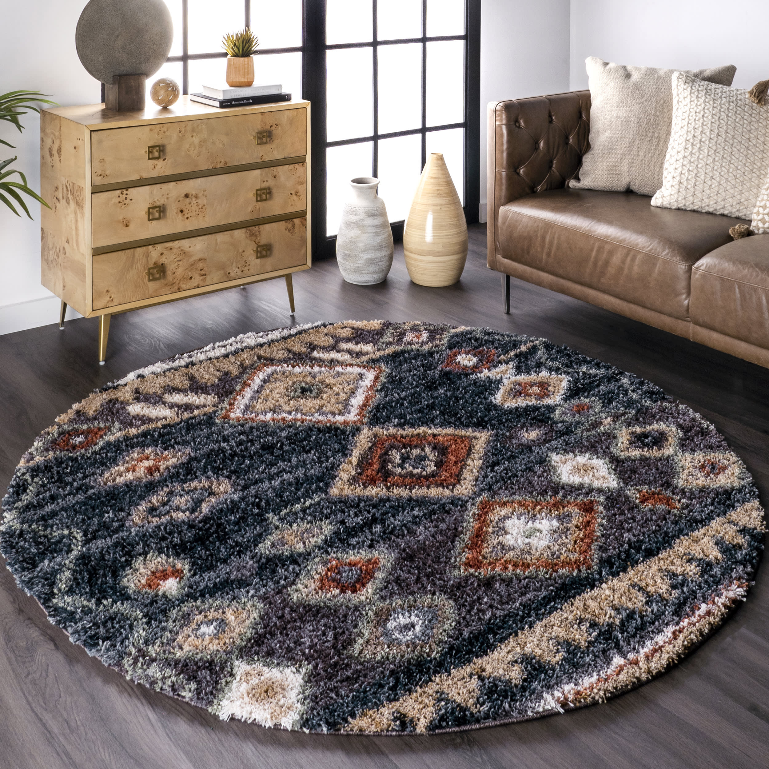 Moroccan Diamond Shag With Tassels Rug | Blue - Image 2