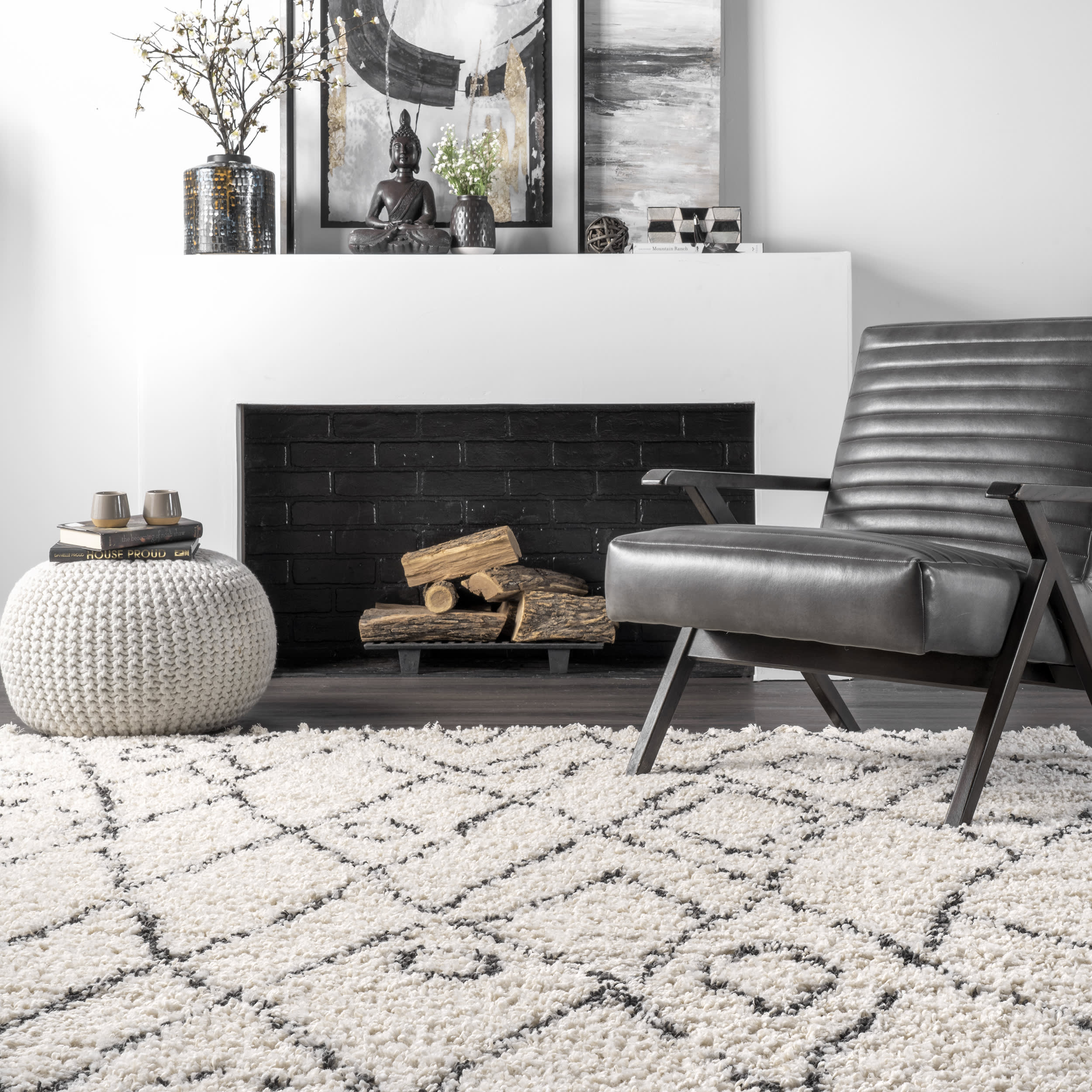 Moroccan Diamond Tassel Rug | Off White - Image 4
