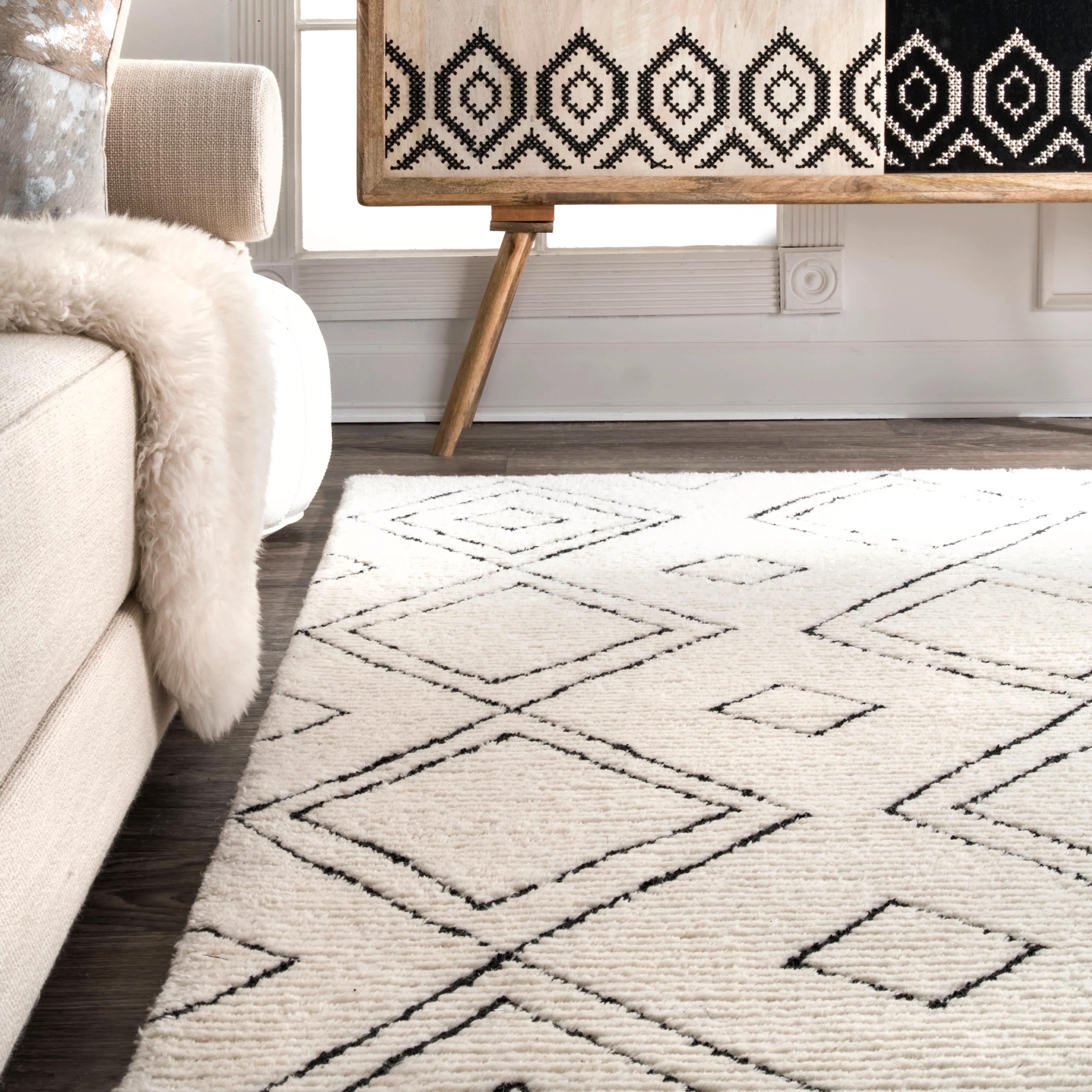Moroccan Diamond Wool Rug | Natural - Image 4