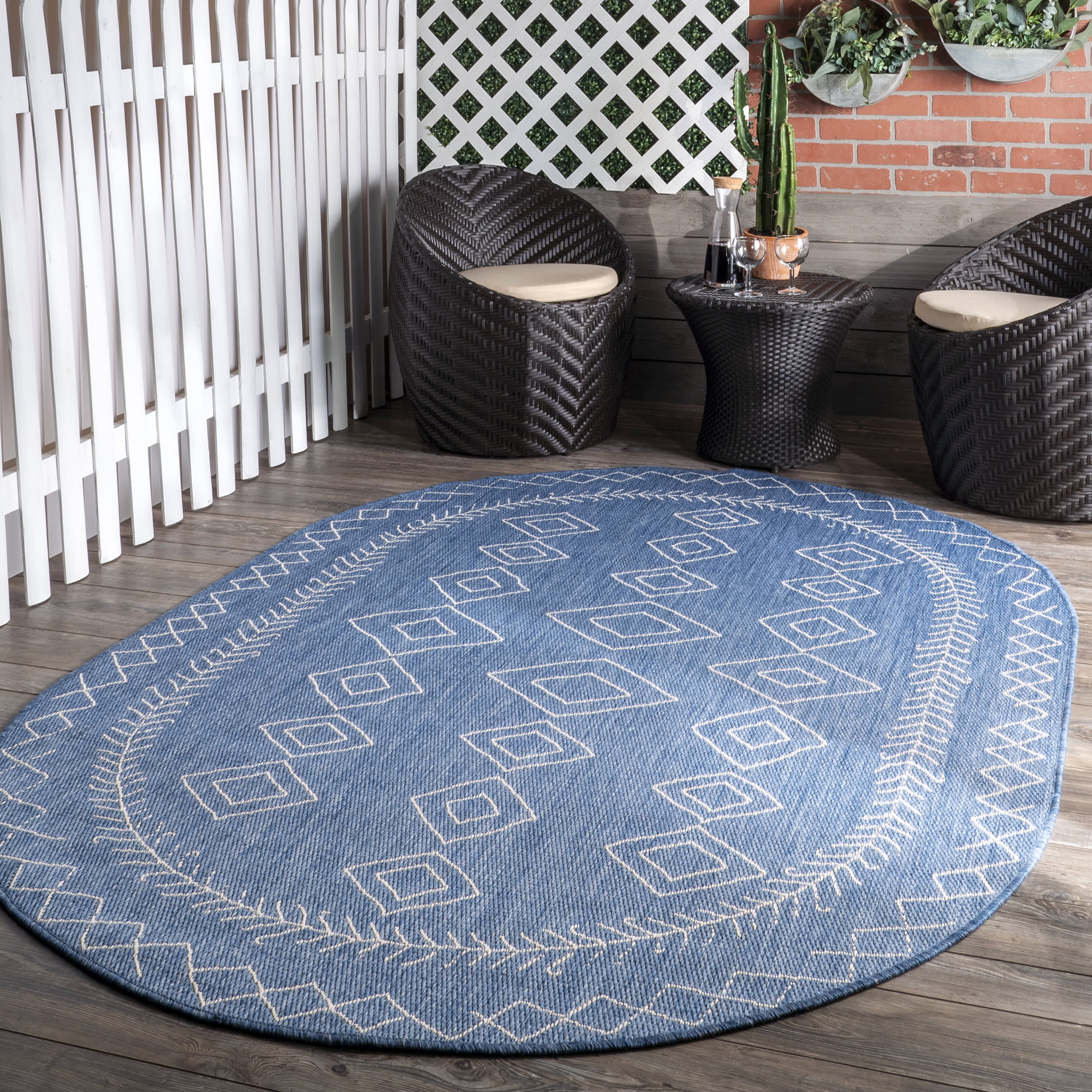 Moroccan Diamonds Indoor/Outdoor Rug | Blue - Image 2