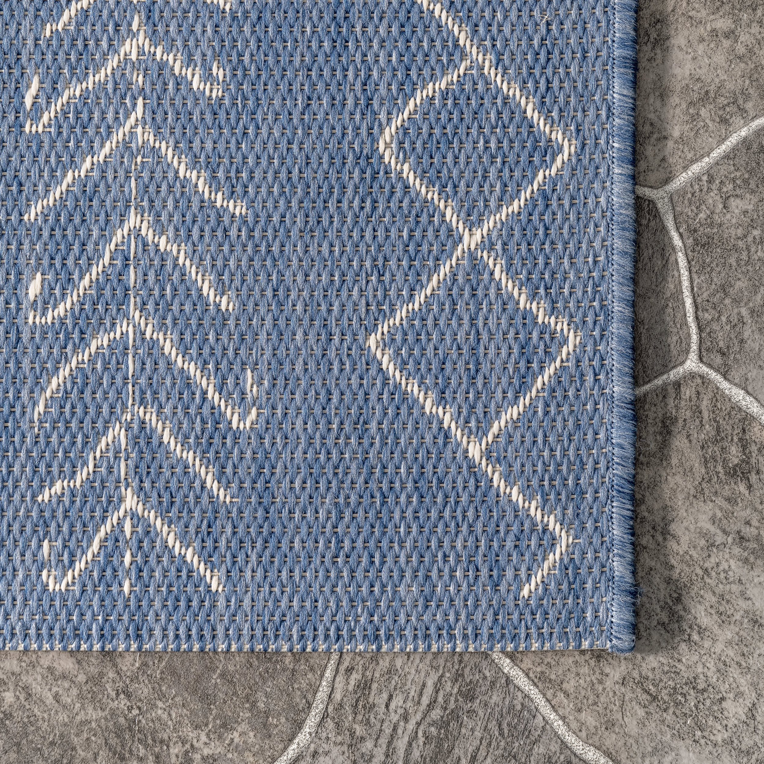 Moroccan Diamonds Indoor/Outdoor Rug | Blue - Image 3