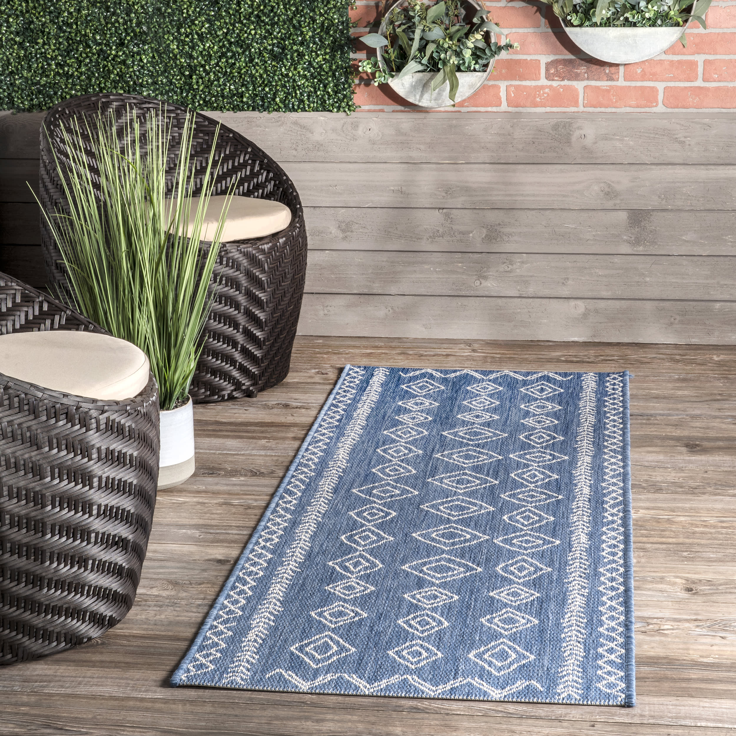 Moroccan Diamonds Indoor/Outdoor Rug | Blue - Image 2