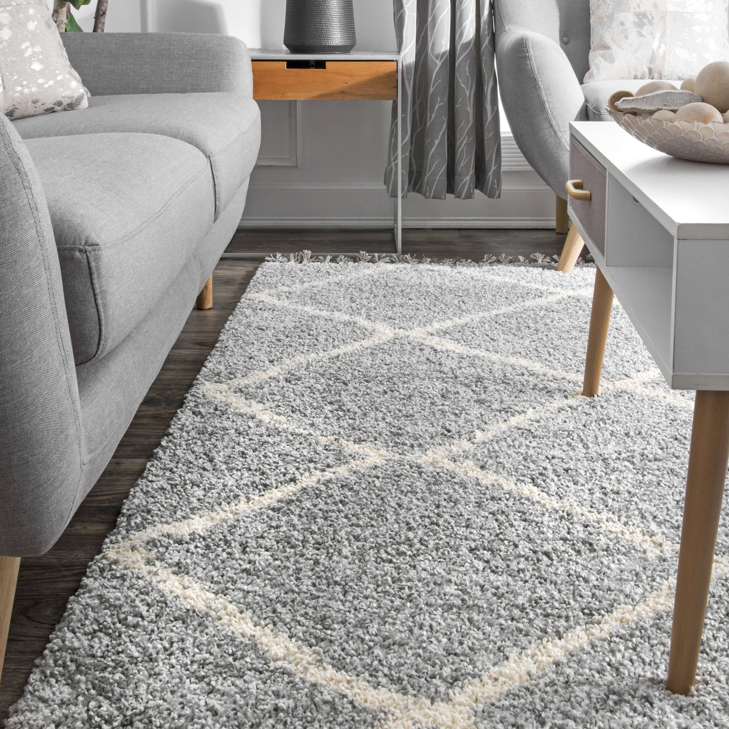 Jessie Moroccan Lattice Tassel Area Rug | Grey - Image 4